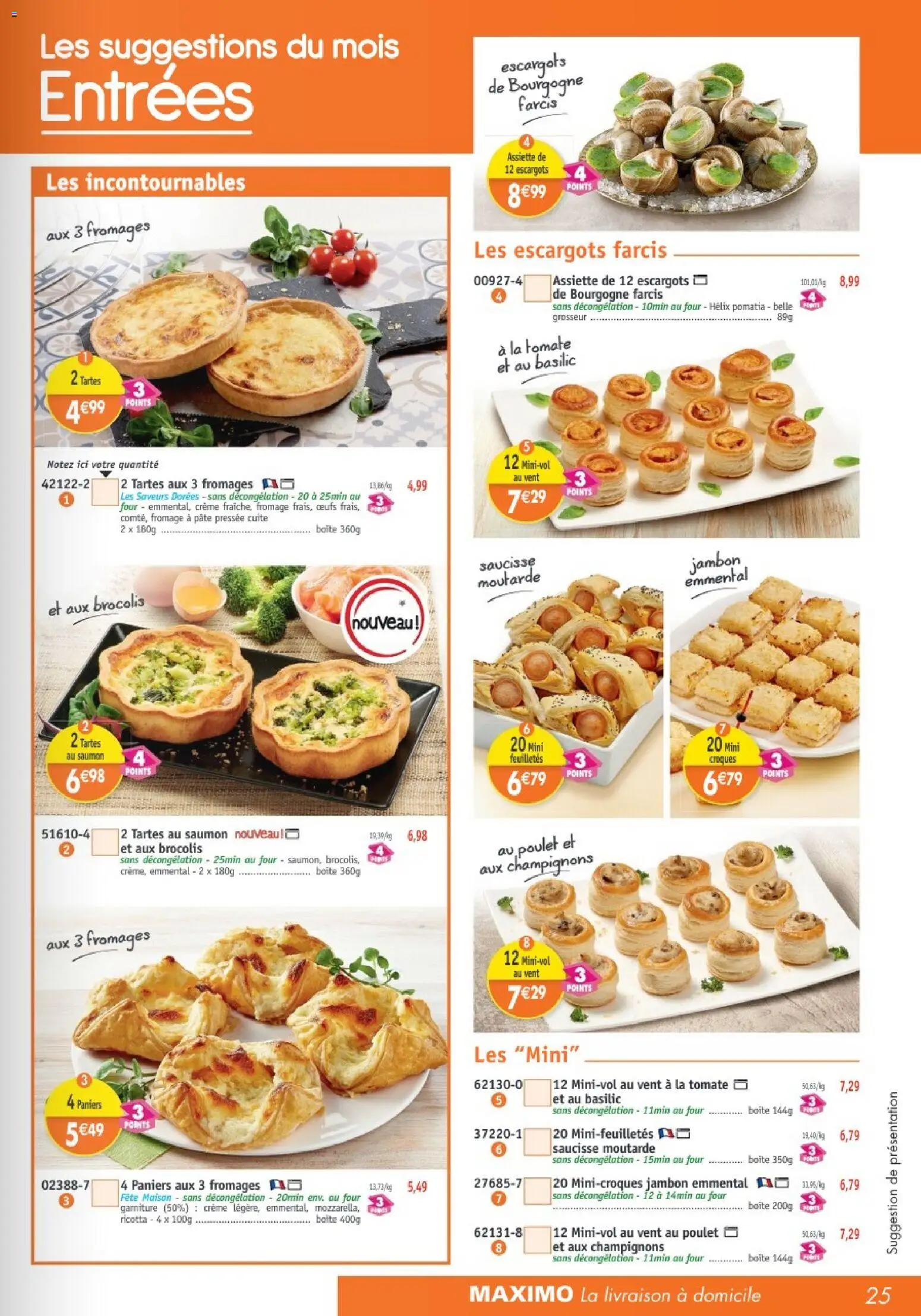 {H1} | Page: 25 | Produits: Escargots, Œufs, Saucisse, Crème