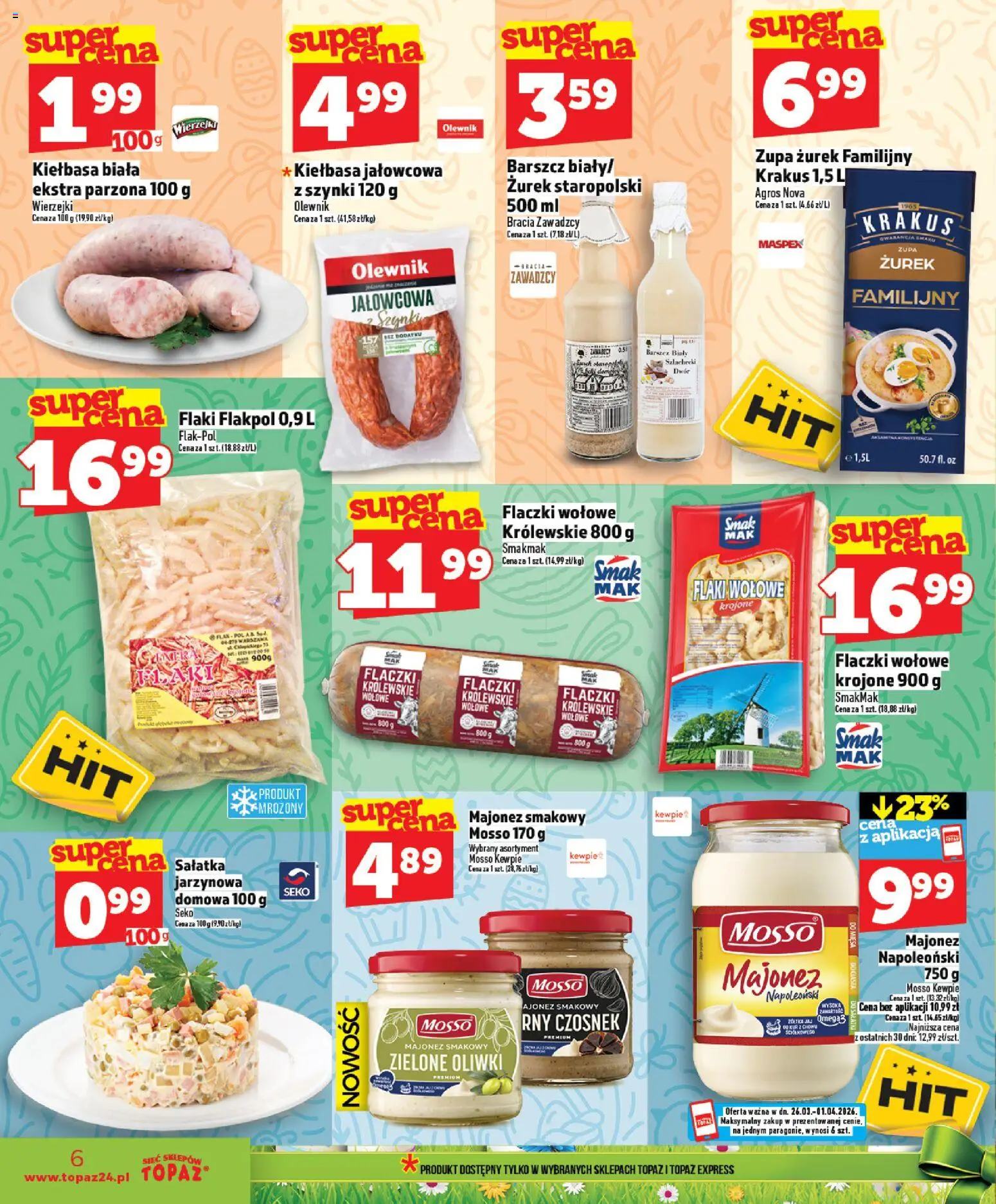 Topaz gazetka - Ceny małe na stałe od 26.03.2026 | Strona: 6 | Produkty: Czosnek, Flaki, Zupa, Majonez