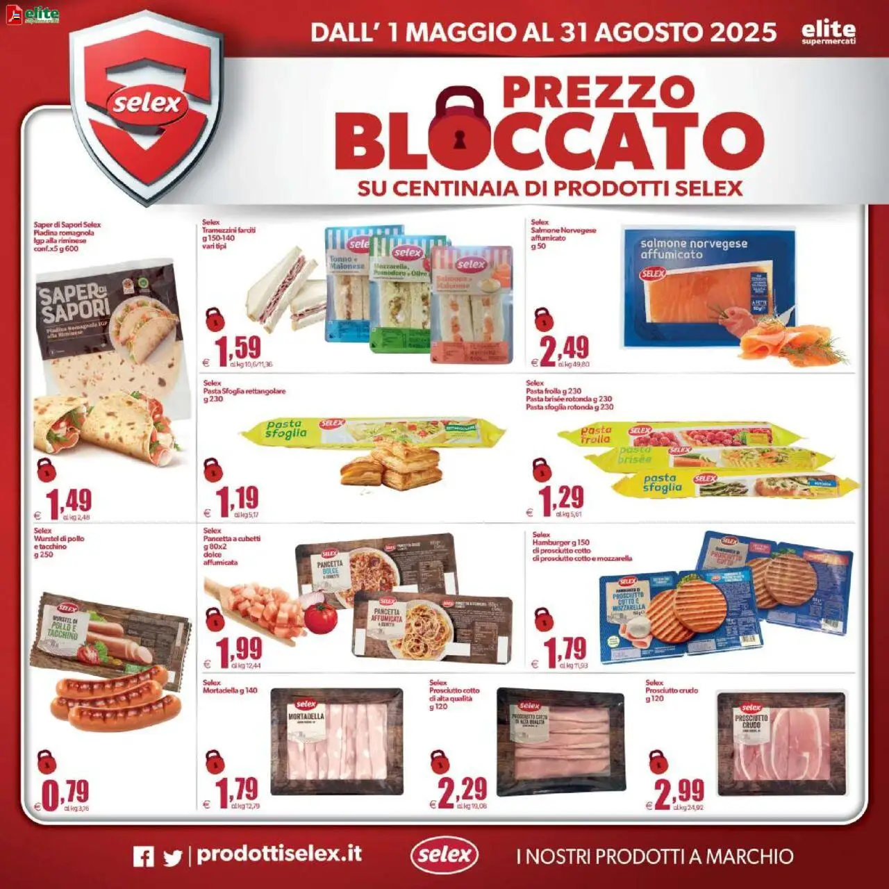 Volantino Elite Supermercati del 01.05.2025 | Pagina: 6 | Prodotti: Pancetta, Pasta, Mortadella, Pasta brisée
