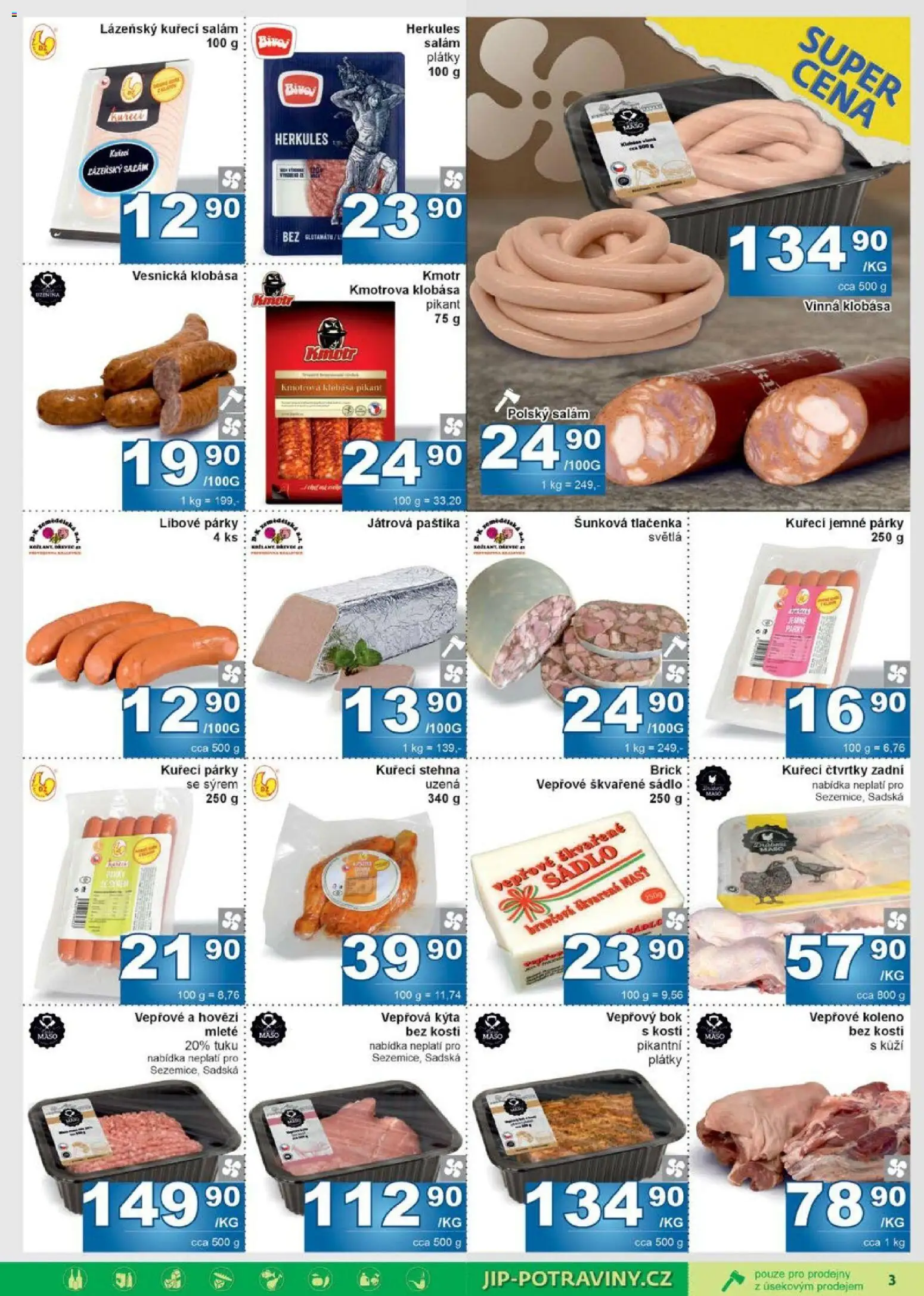 Jip leták od 28.01.2026 | Strana: 3 | Produkty: Sádlo, Vepřové koleno, Hovězí, Párky
