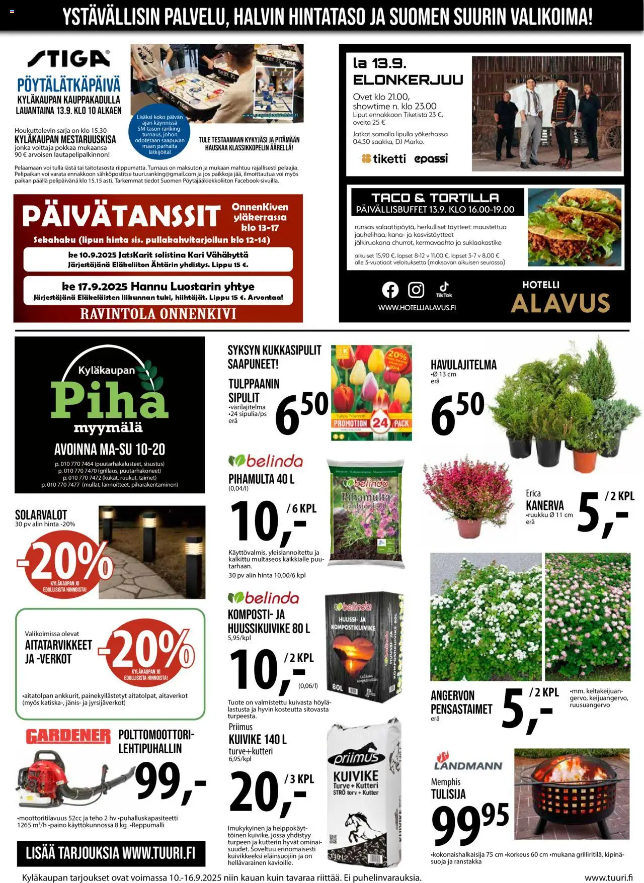 Tuuri tarjoukset – voimassa 10.09.2025 alkaen | Sivu: 5 | Tuotteet: Komposti, Suklaakastike, Turve, Lehtipuhallin
