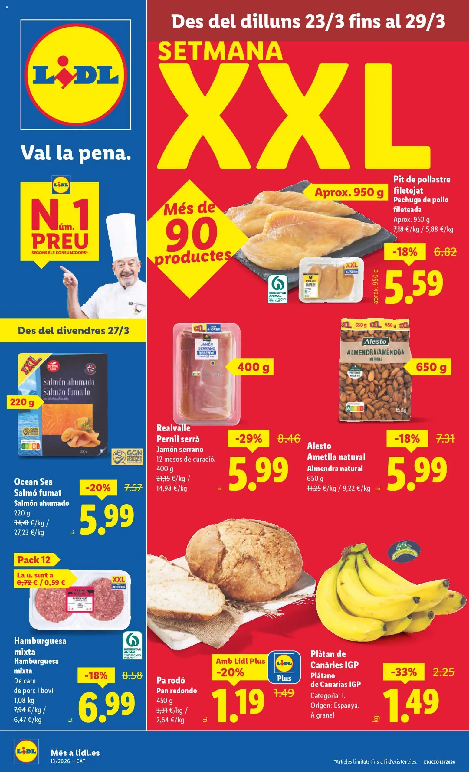 Lidl folleto │ válido desde el 23.03.2026 | Página: 1 | Productos: Pan, Jamón, Salmón ahumado, Σοκολατούχο γάλα