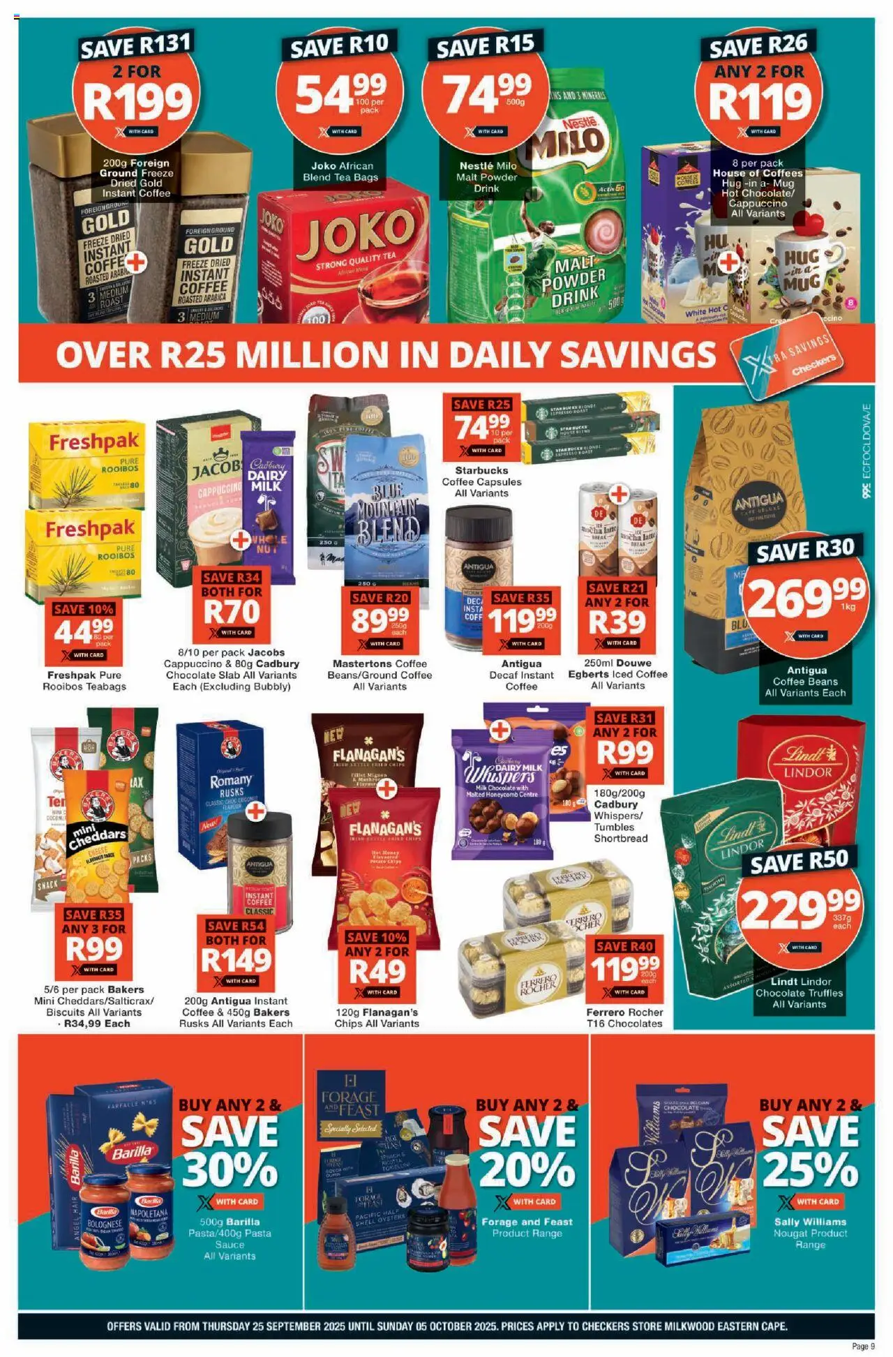 New Checkers catalogue – valid from 25.09.2025 | Page: 9 | Products: Cheese, Biscuits, Coffee, Chocolate