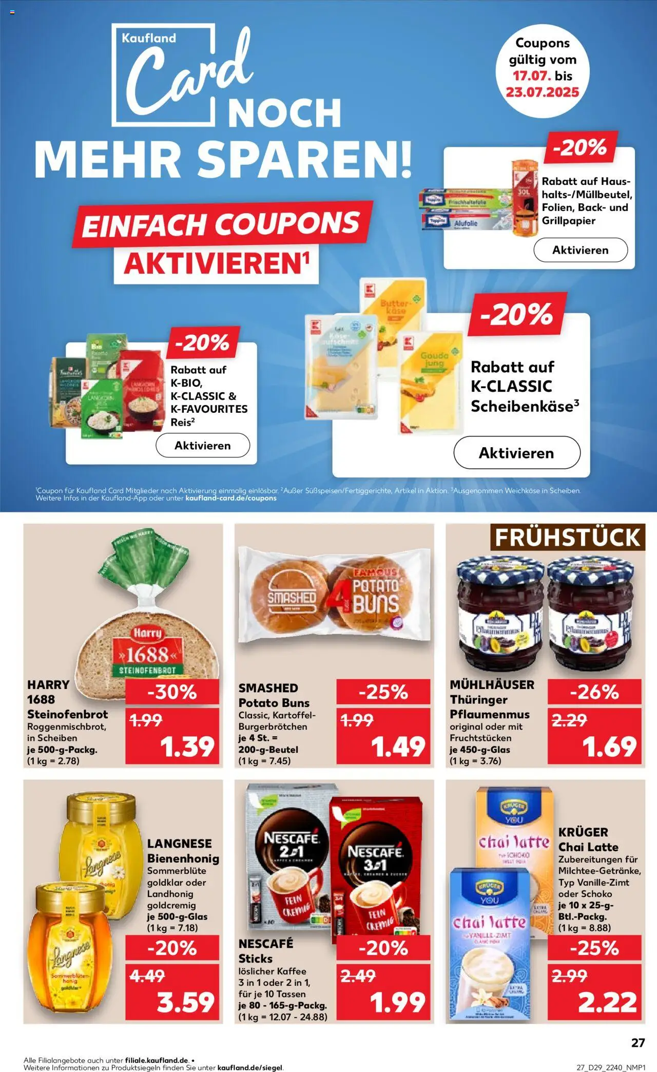Kaufland prospekt Stuttgart	 - gültig ab dem 17.07.2025 | Seite: 27 | Produkte: Nescafe, Butter, Käse, Kaffee