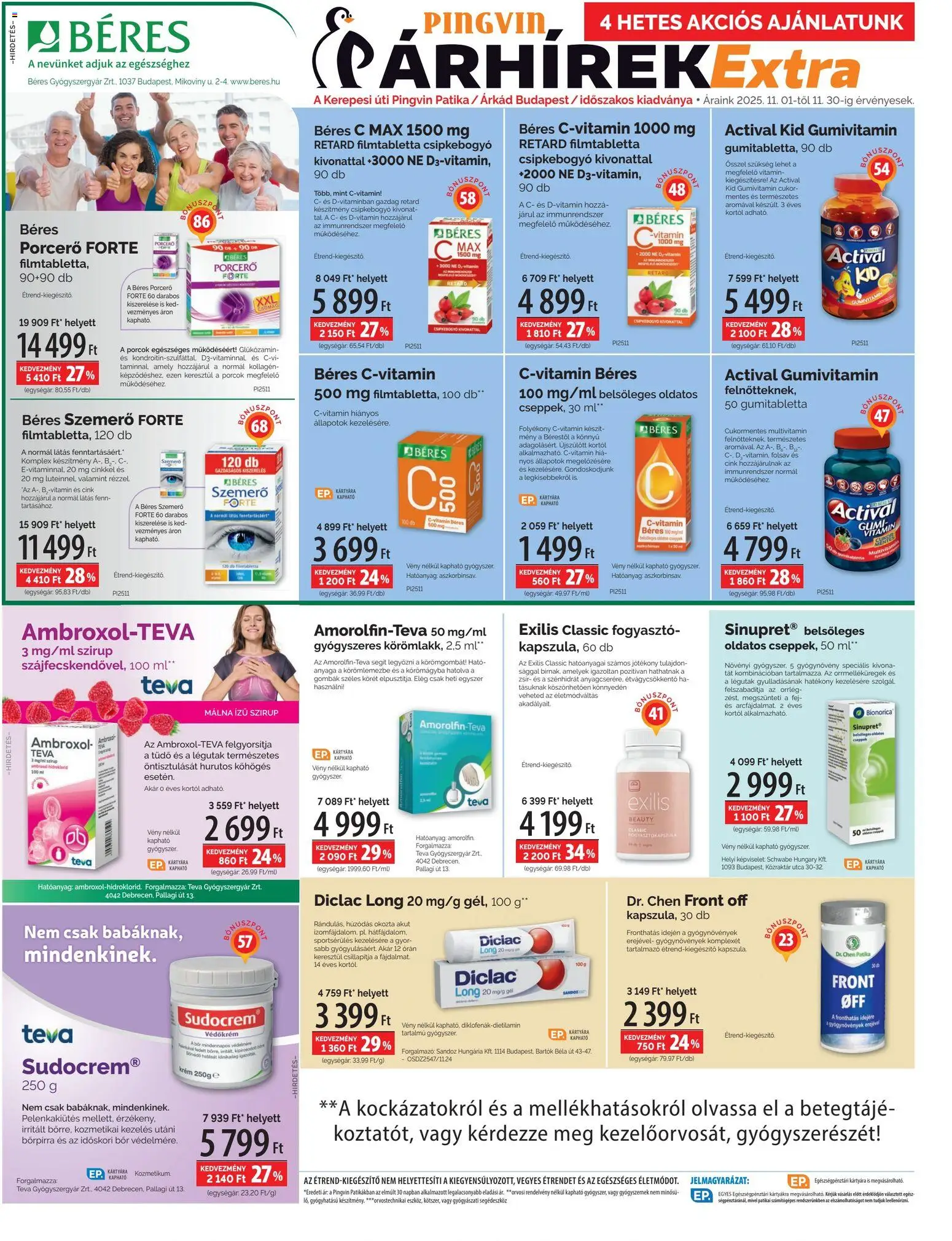 Pingvin Patika akciós ujság - amely érvényes a következő dátumtól: 01.11.2025 | Oldal: 2 | Termékek: Málna, Bor, Multivitamin, Cukor