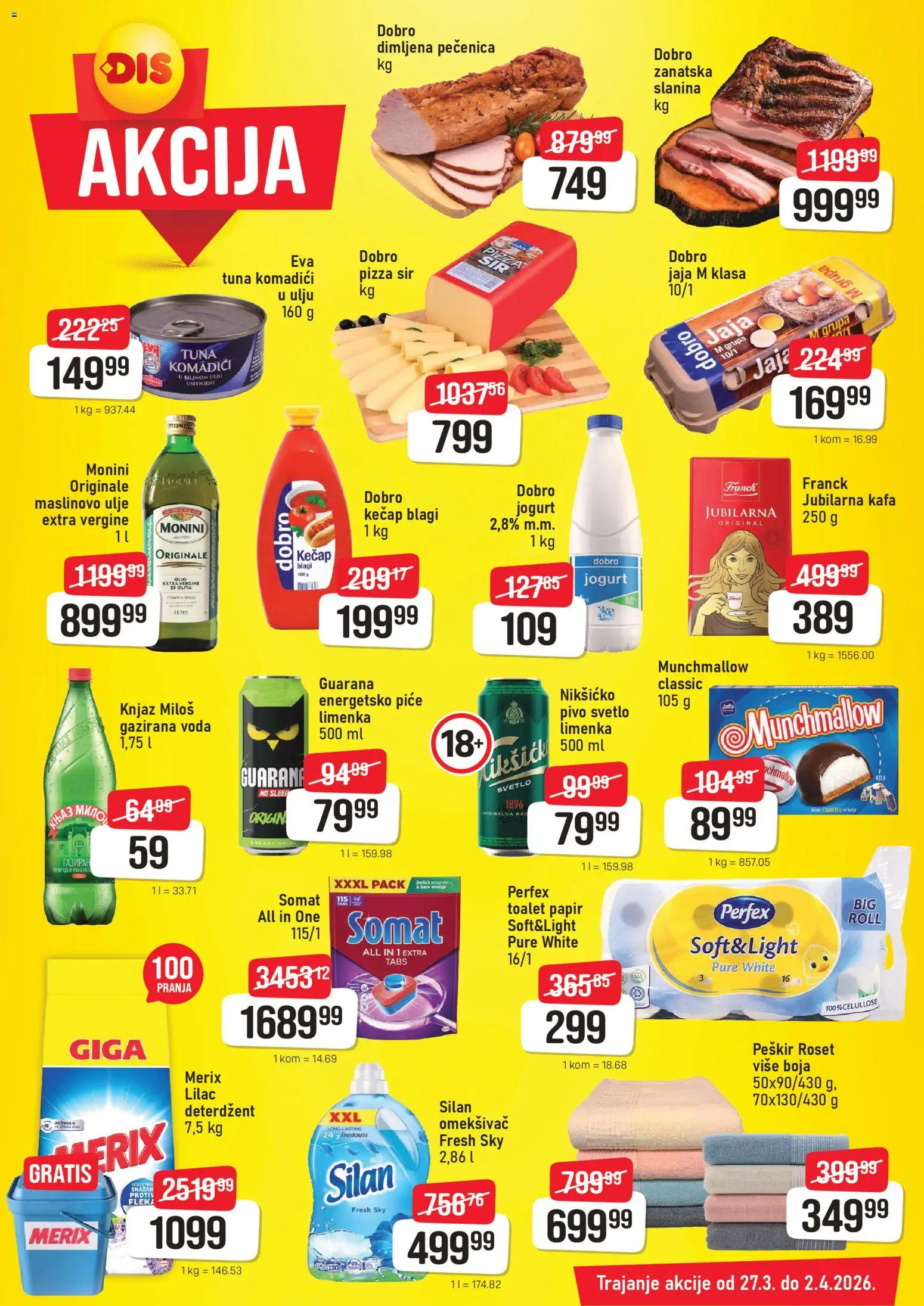 Super DIS katalog - važi od 27.03.2026 | Strana: 2 | Proizvode: Kečap, Guarana, Peškir, Slanina