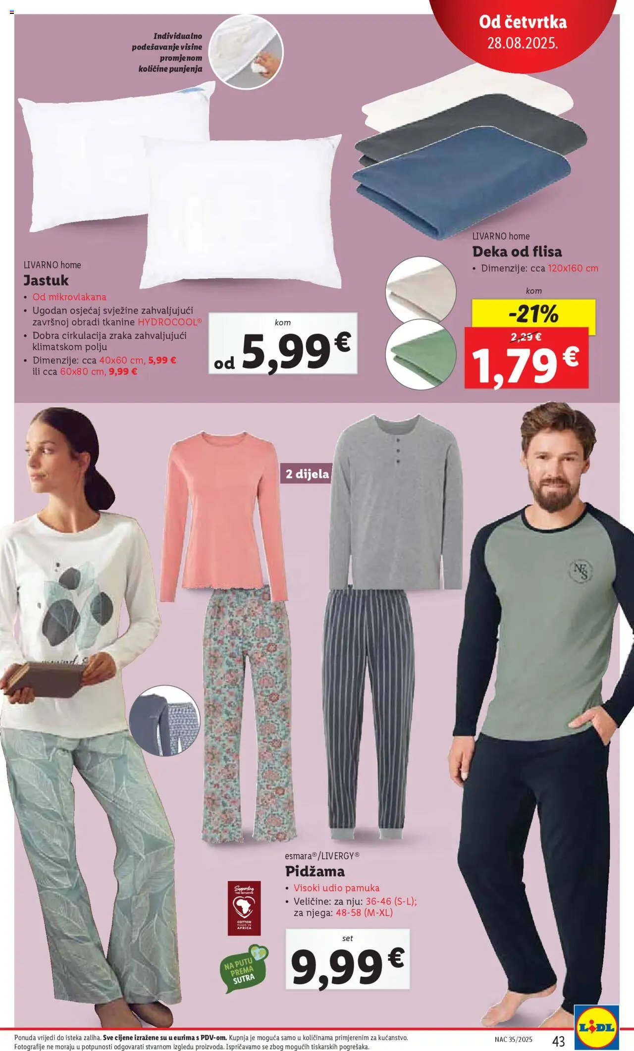 Lidl katalog | vrijedi od 25.08.2025 | Stranica: 43 | Proizvodi: Jastuk, Pidžama, Deka