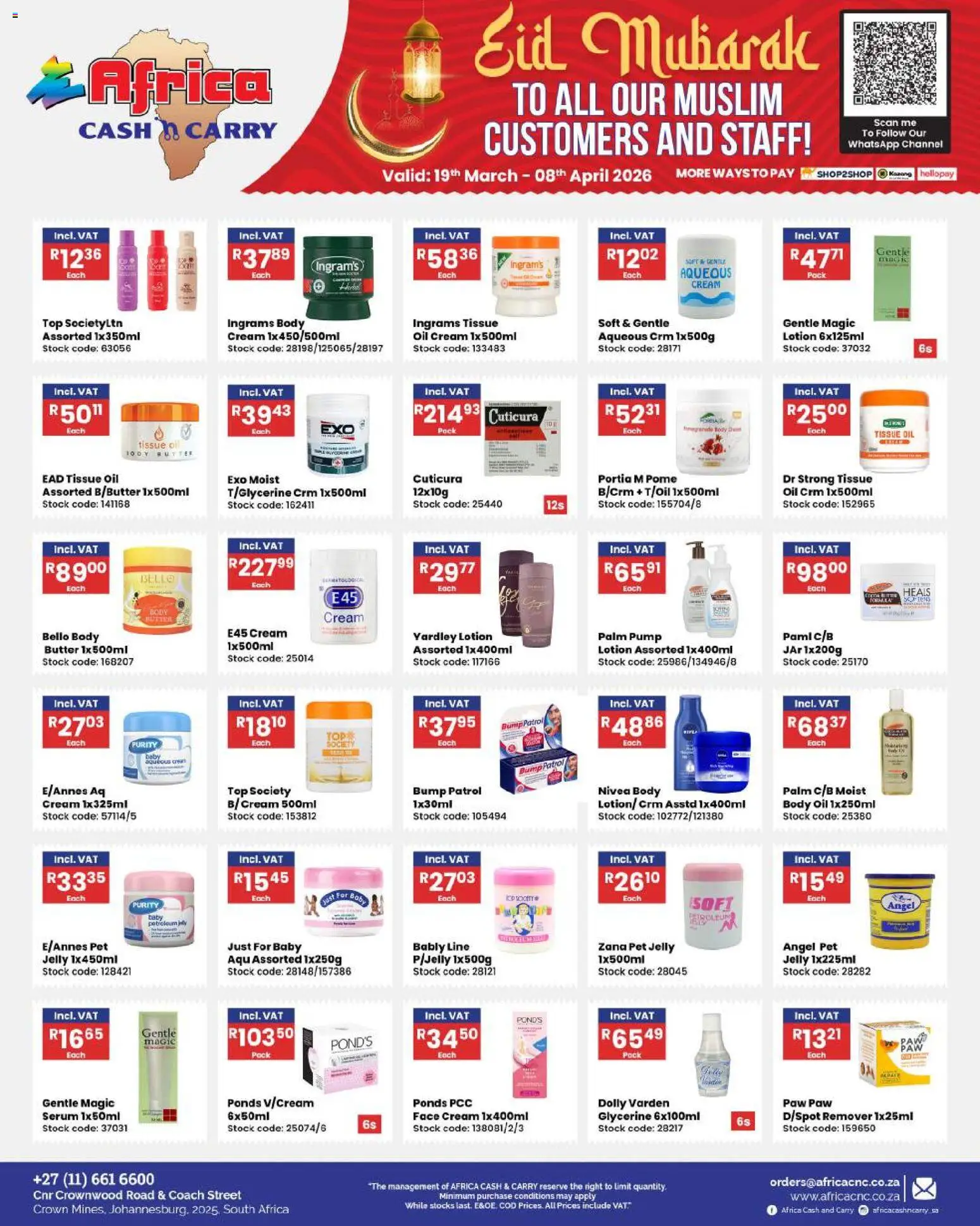 New Africa Cash & Carry catalogue – valid from 19.03.2026 | Page: 5 | Products: Tissue oil, Butter, Stock, Petroleum jelly