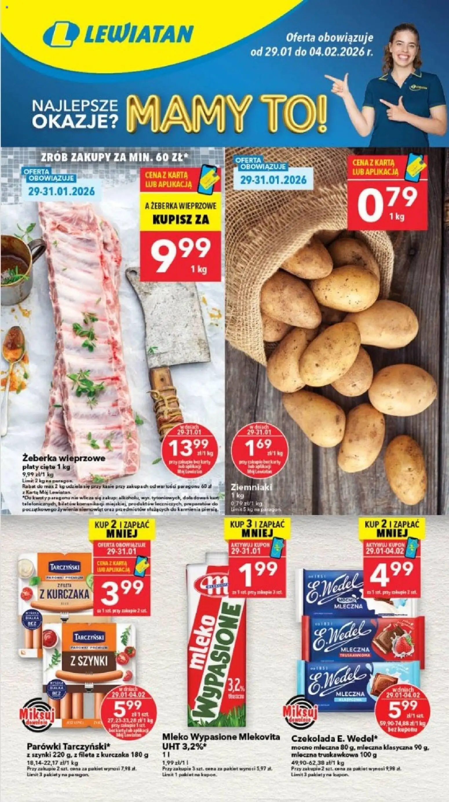 Lewiatan gazetka - Szczecin od 29.01.2026 | Strona: 1 | Produkty: Karta, Parówki, Mleko, Czekolada