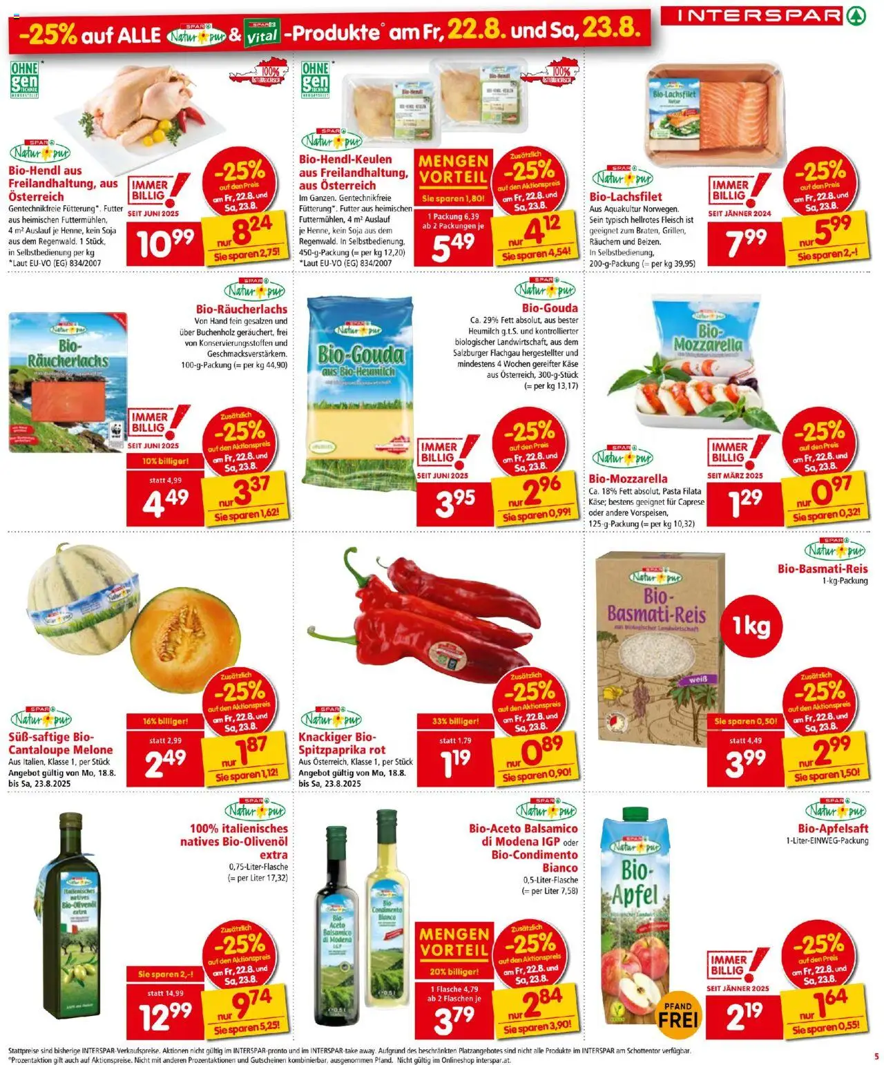 Interspar Flugblatt gültig ab 21.08.2025 | Seite: 5 | Produkte: Pasta, Melone, Käse, Äpfel