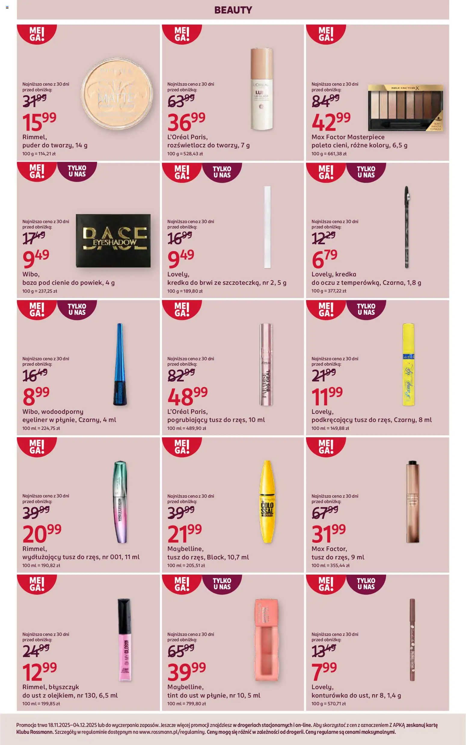 Rossmann Gazetka od 18.11.2025 | Strona: 6 | Produkty: Rozświetlacz, Eyeliner, Konturówka, Kredka do brwi