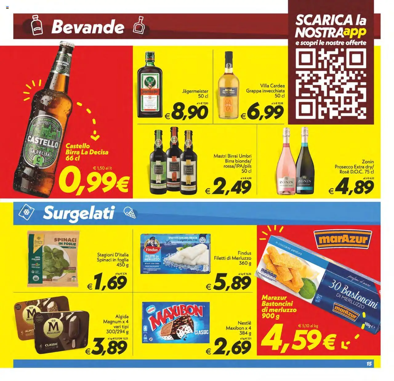 Volantino SuperConveniente del 23.09.2025 | Pagina: 15 | Prodotti: Birra, Merluzzo, Spinaci, Grappa