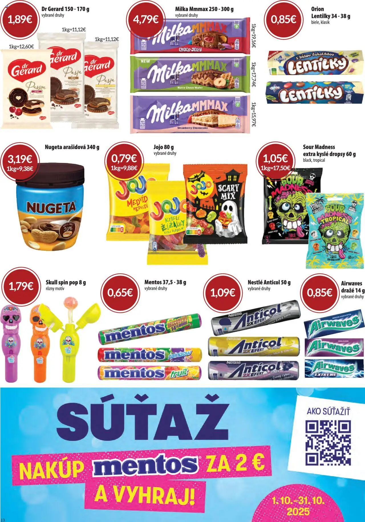 Nové CBA Komfos akcie – leták je platný od 02.10.2025 | Strana: 13 | Produkty: Ríbezle, Milka, Med