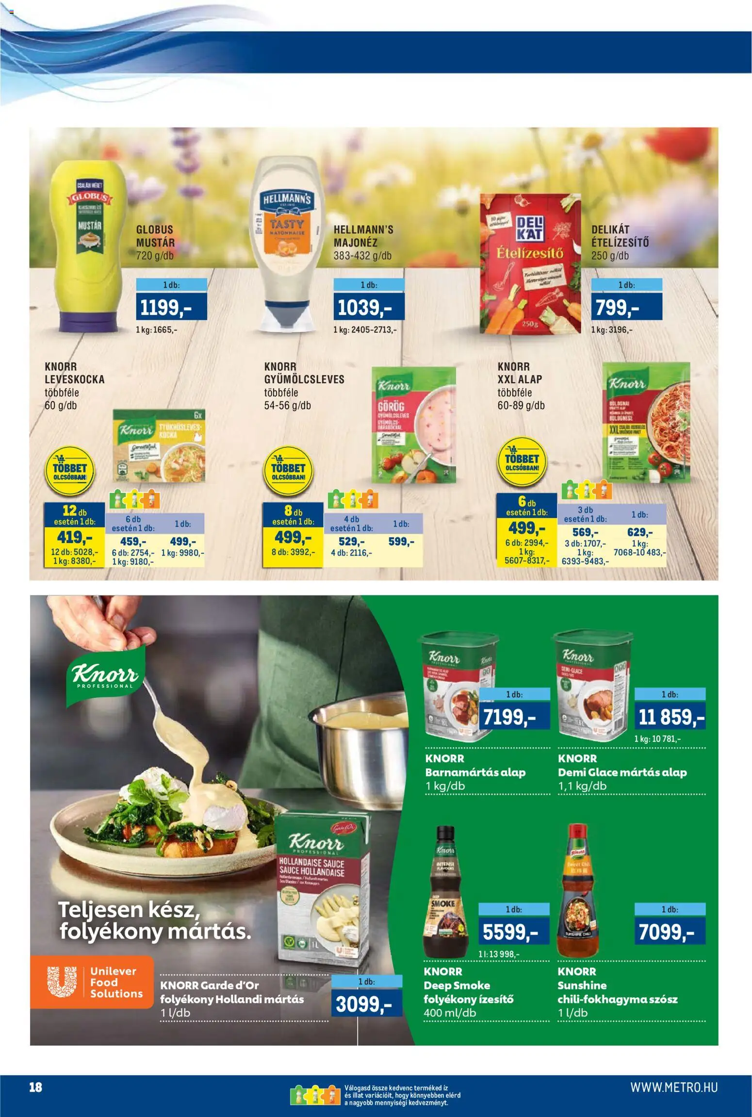 Metro akciós ujság - amely érvényes a következő dátumtól: 16.04.2026 | Oldal: 18 | Termékek: Leveskocka, Hollandi mártás, Barnamártás, Szósz