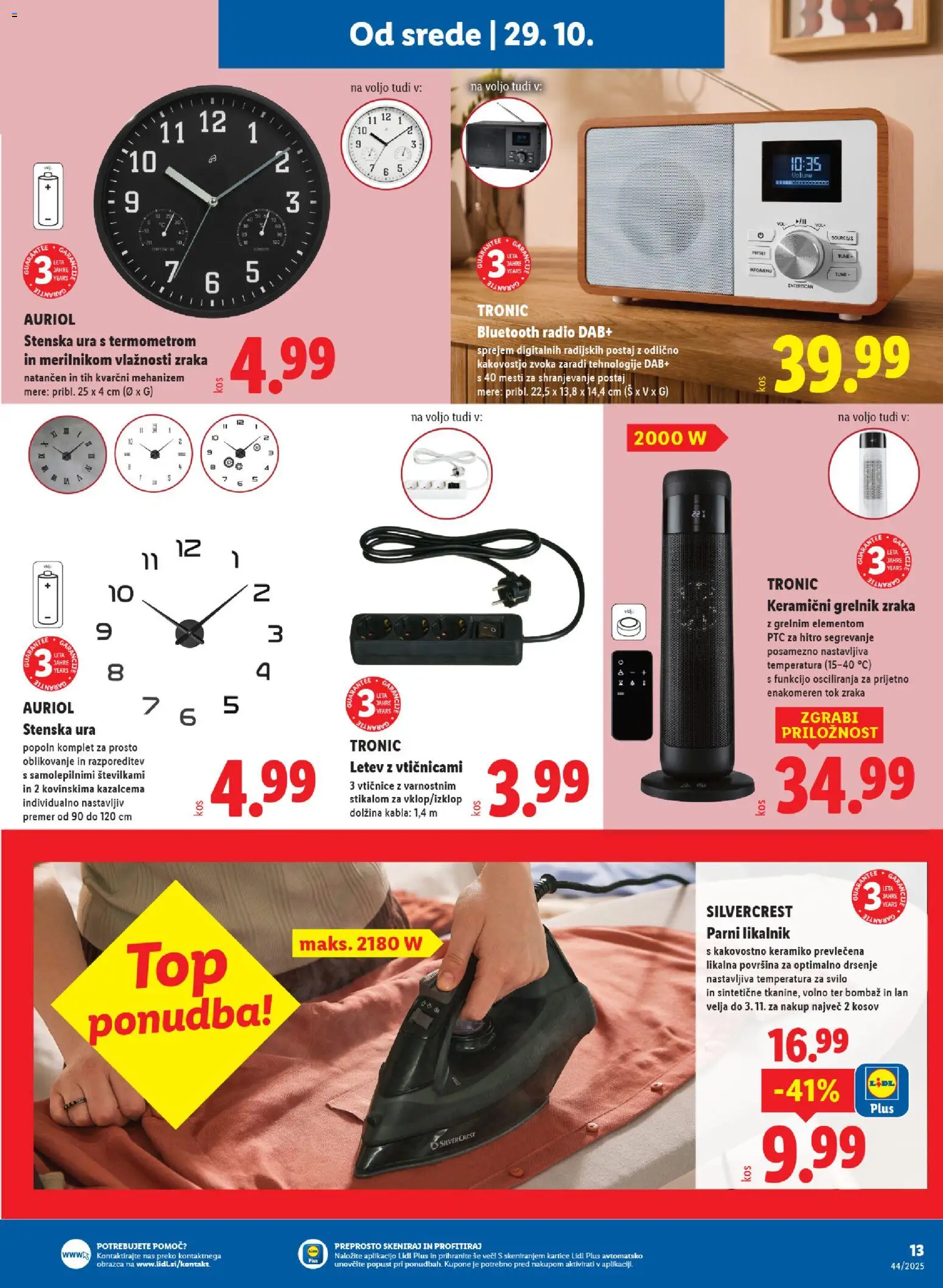 Novi Lidl katalog ponudbe – veljaven od 29.10.2025 | Stran: 27 | Izdelki: Ura, Stenska ura, Radio, Likalnik