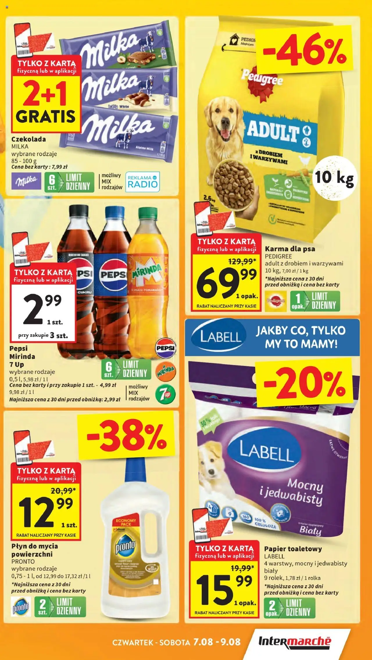 Intermarche Gazetka od 07.08.2025 | Strona: 3 | Produkty: Radio, Papier toaletowy, Karma dla psa, Czekolada