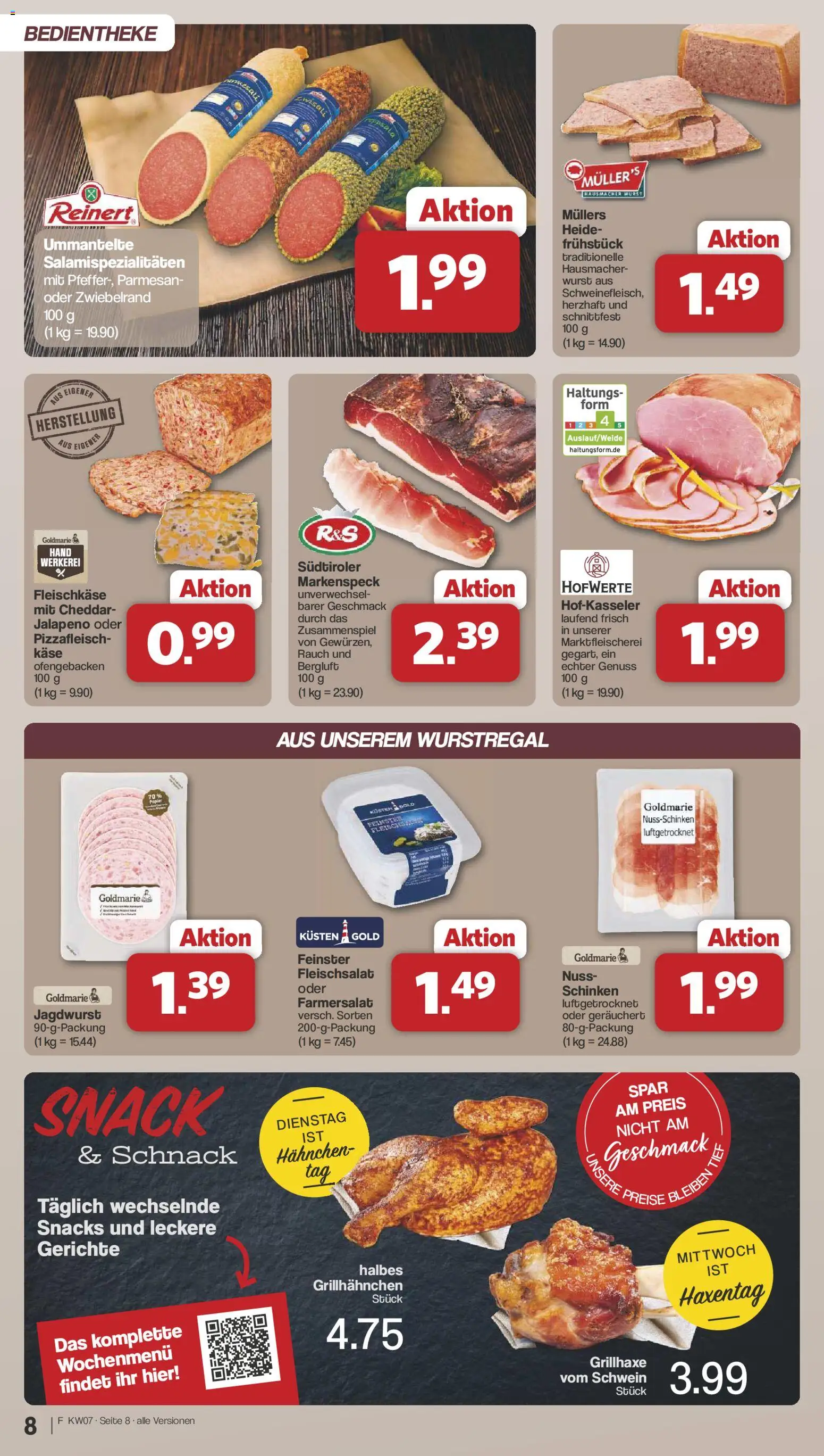 Famila Nordwest Prospekt 	 – gültig ab 08.02.2026 | Seite: 8 | Produkte: Hahnchen, Käse, Wurst, Schinken