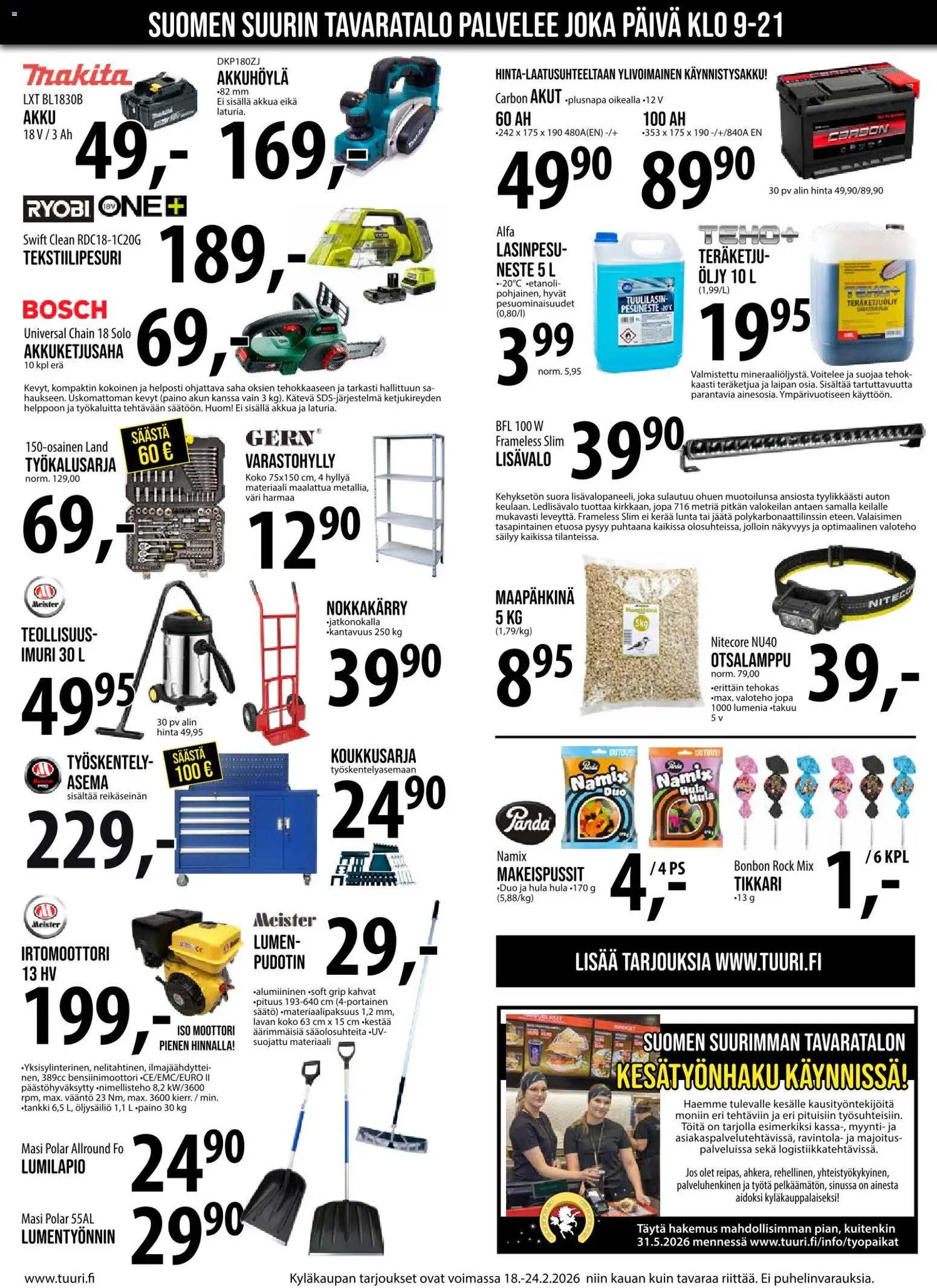 Tuuri tarjoukset – voimassa 18.02.2026 alkaen | Sivu: 6 | Tuotteet: Imuri, Varastohylly, Makeispussit, Öljy