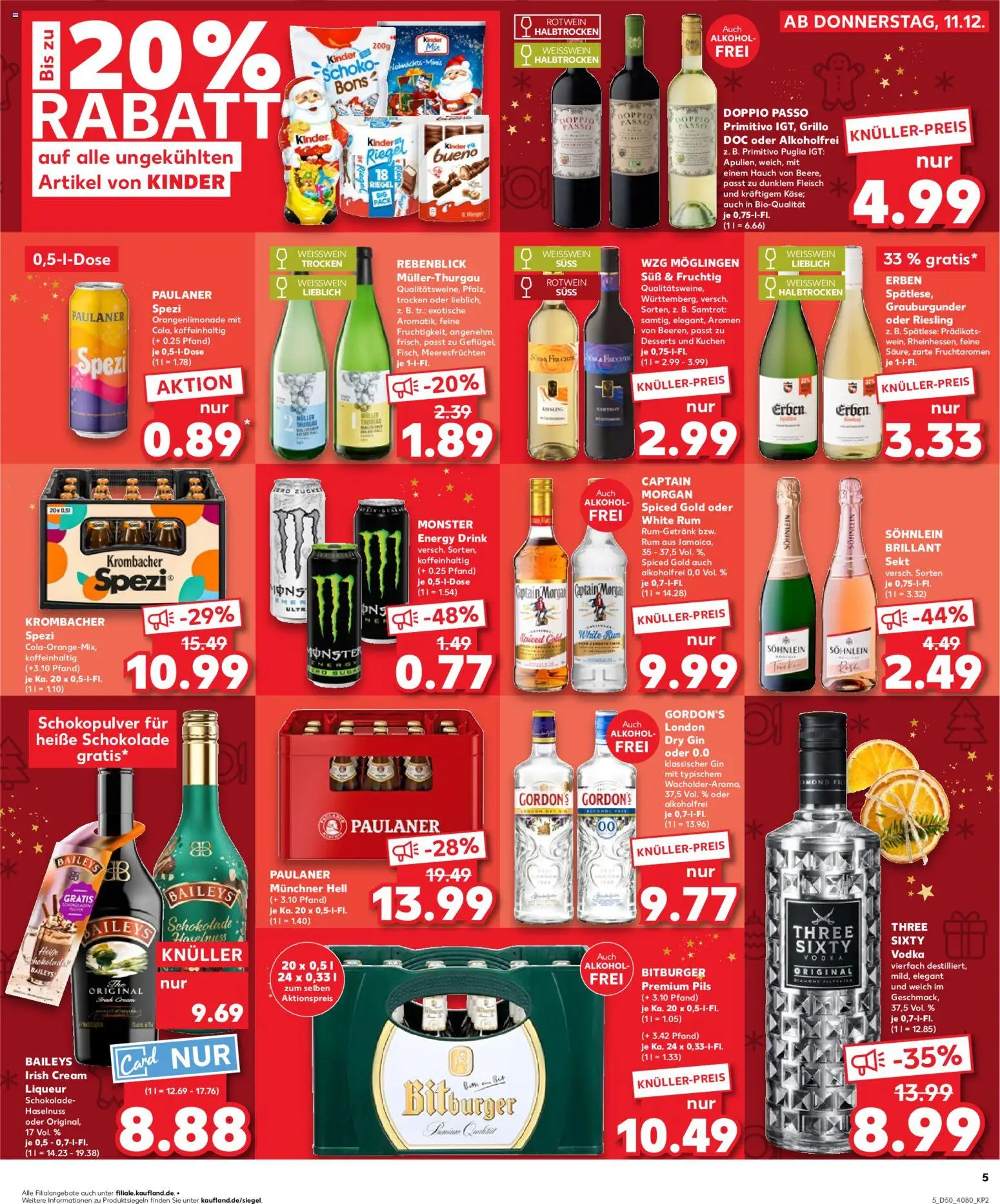 Kaufland prospekt Stuttgart	 – gültig ab 11.12.2025 | Seite: 5 | Produkte: Weißwein, Monster, Krombacher, Fleisch