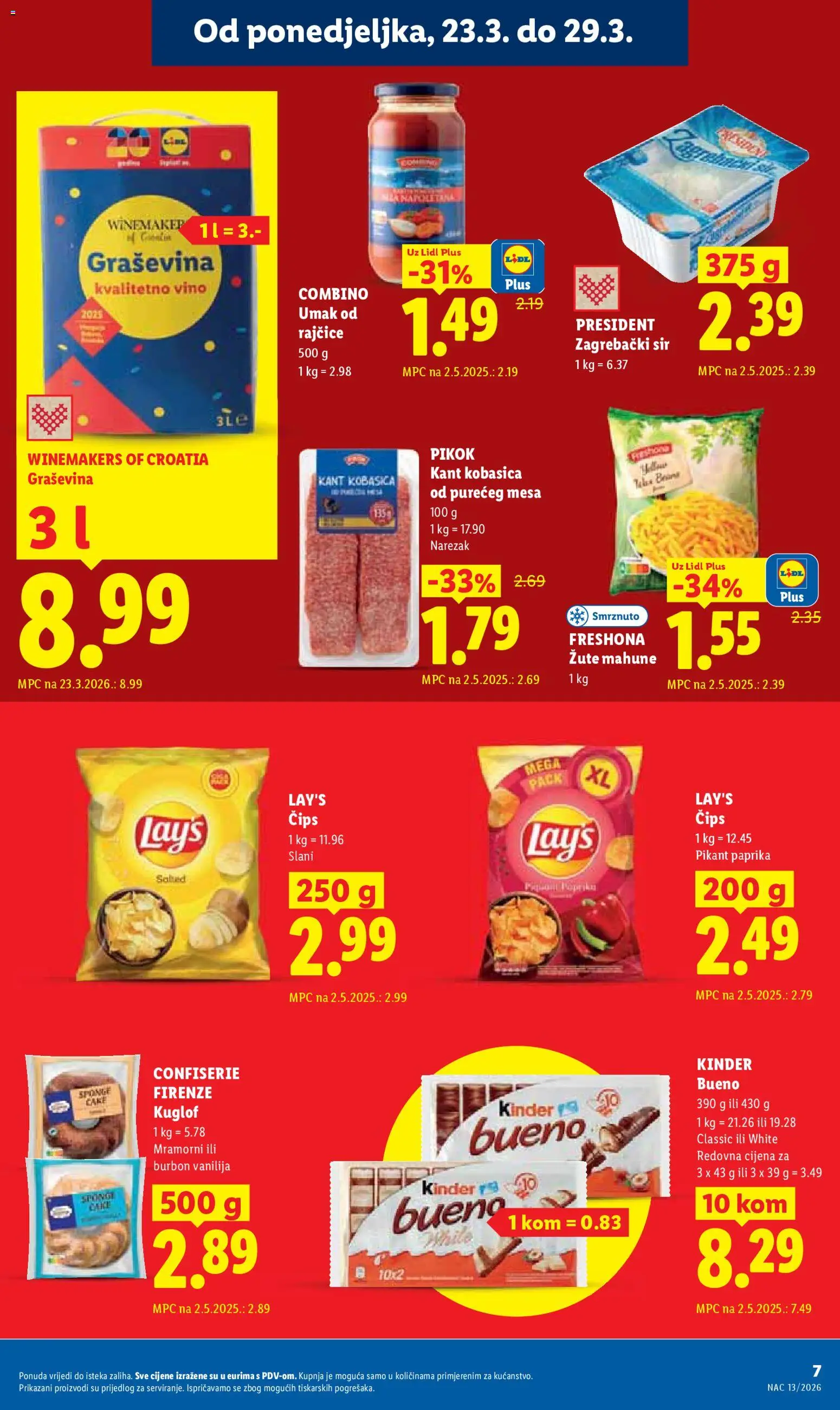 Lidl katalog | vrijedi od 23.03.2026 | Stranica: 7 | Proizvodi: Sir, Vino, Paprika, Čips