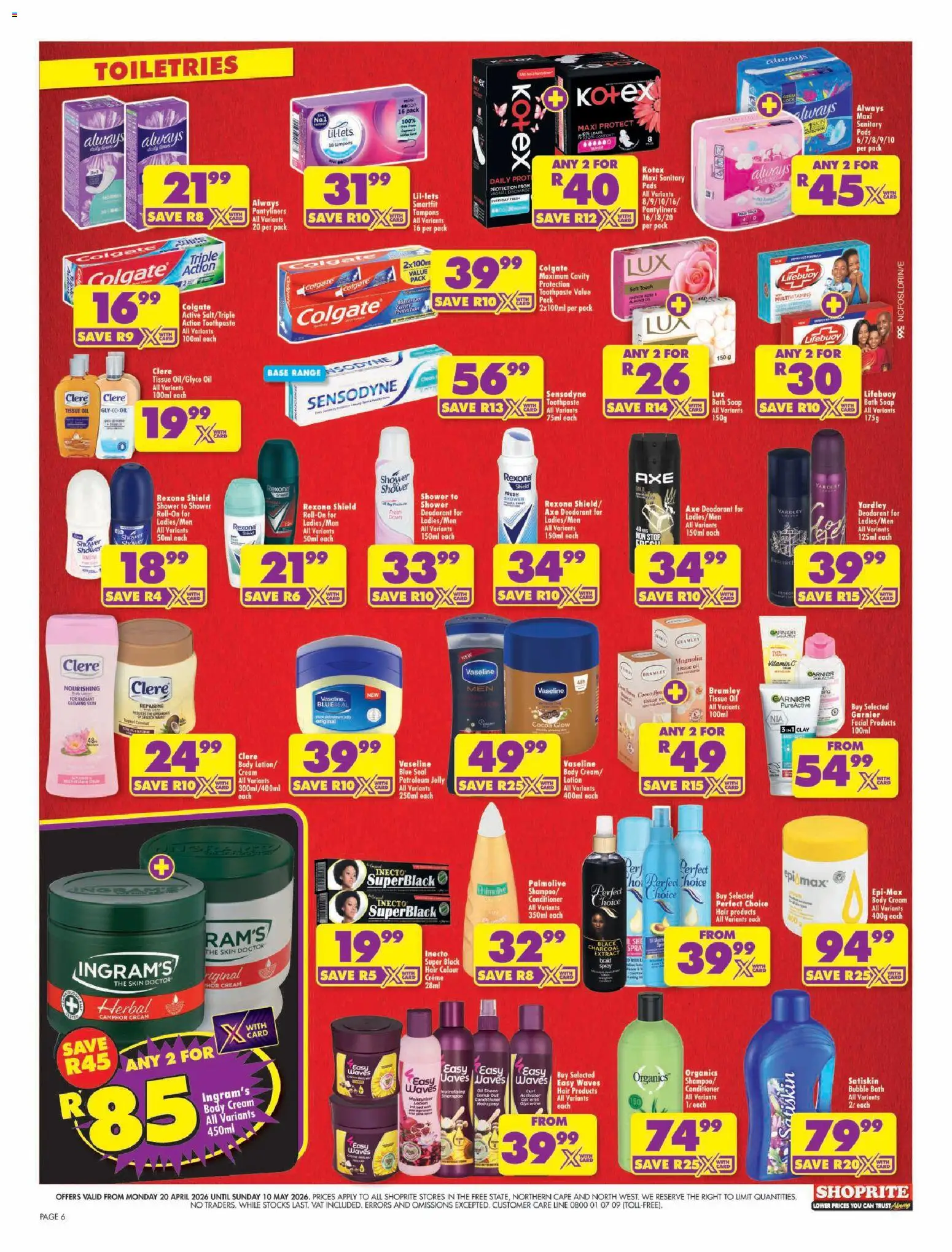 New Shoprite catalogue – valid from 20.04.2026 | Page: 6 | Products: Pads, Multivitamins, Body cream, Lotion