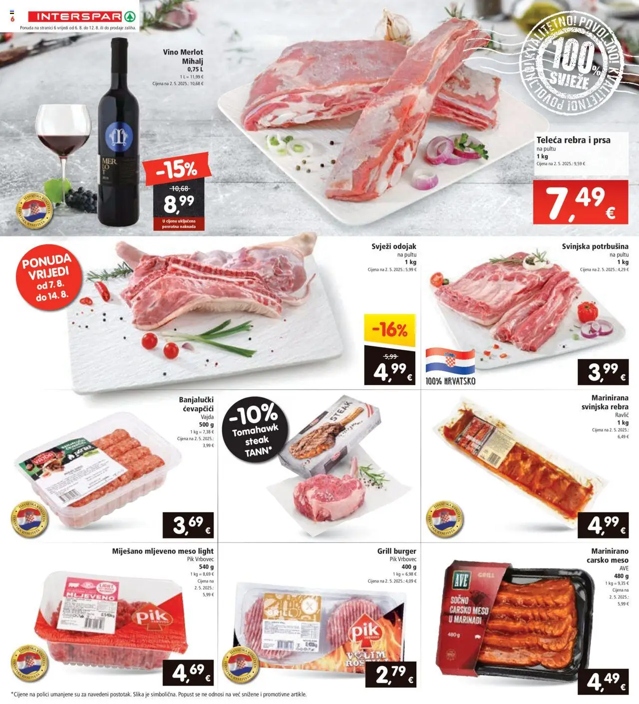 Interspar katalog | vrijedi od 06.08.2025 | Stranica: 6 | Proizvodi: Carsko meso, Meso, Vino, Ćevapčići
