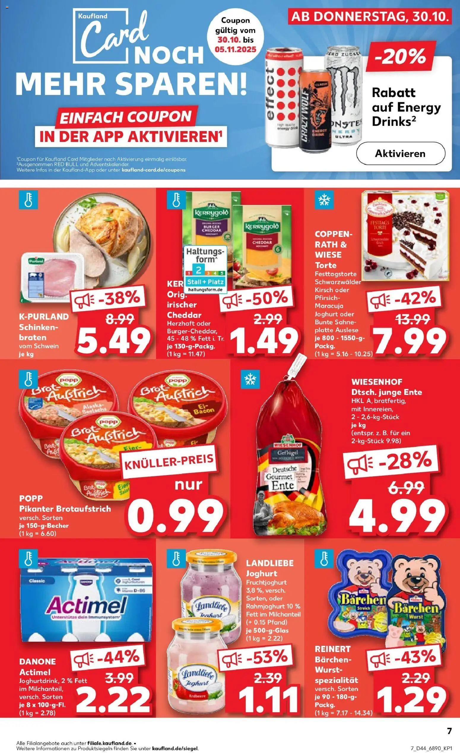 Kaufland prospekt Solingen	 – gültig ab 30.10.2025 | Seite: 7 | Produkte: Actimel, Landliebe joghurt, Sahne, Ente