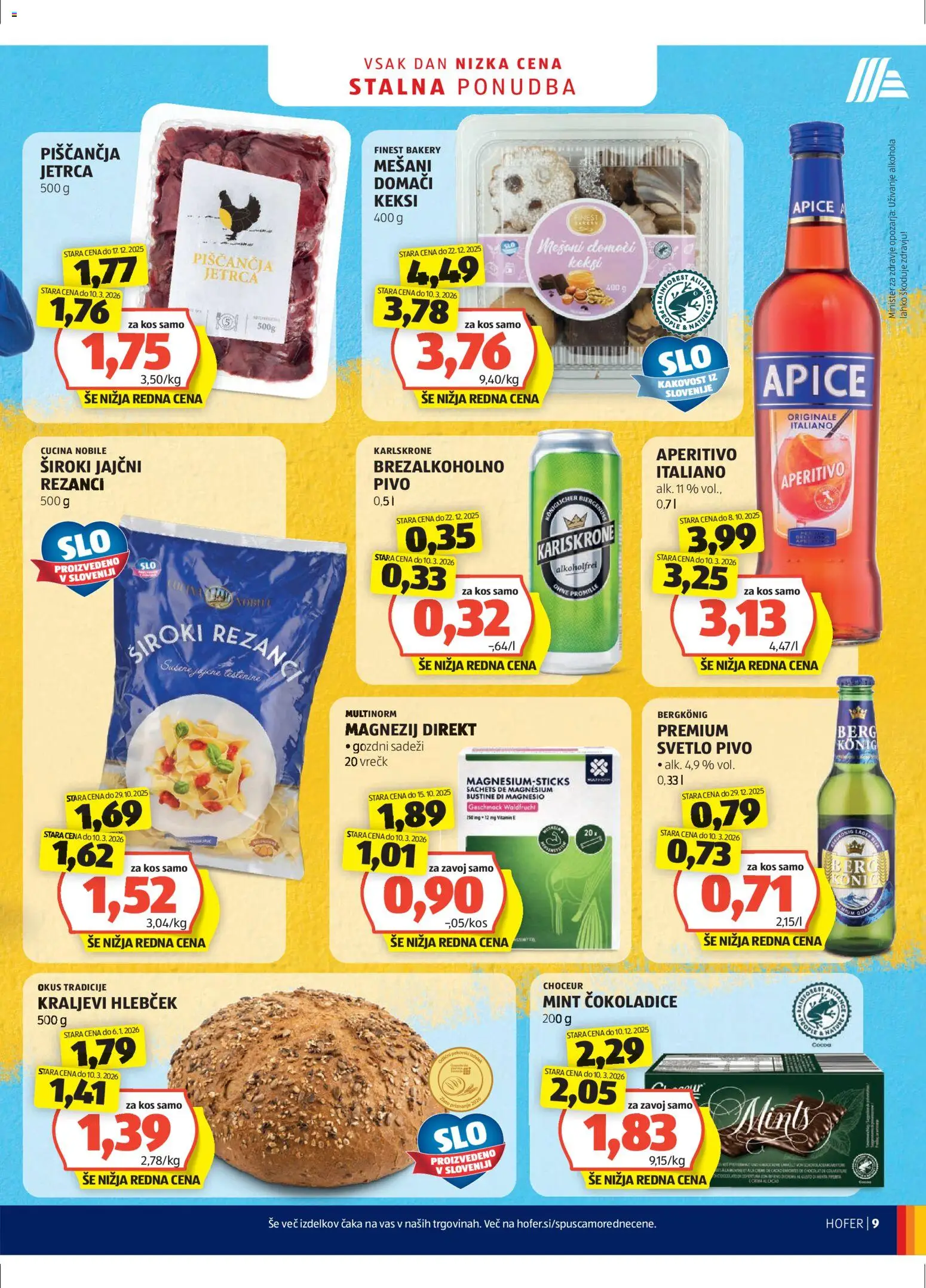 Hofer SI katalog | vrijedi od 18.03.2026 | Stranica: 9 | Proizvodi: Keksi, Pivo, Rezanci