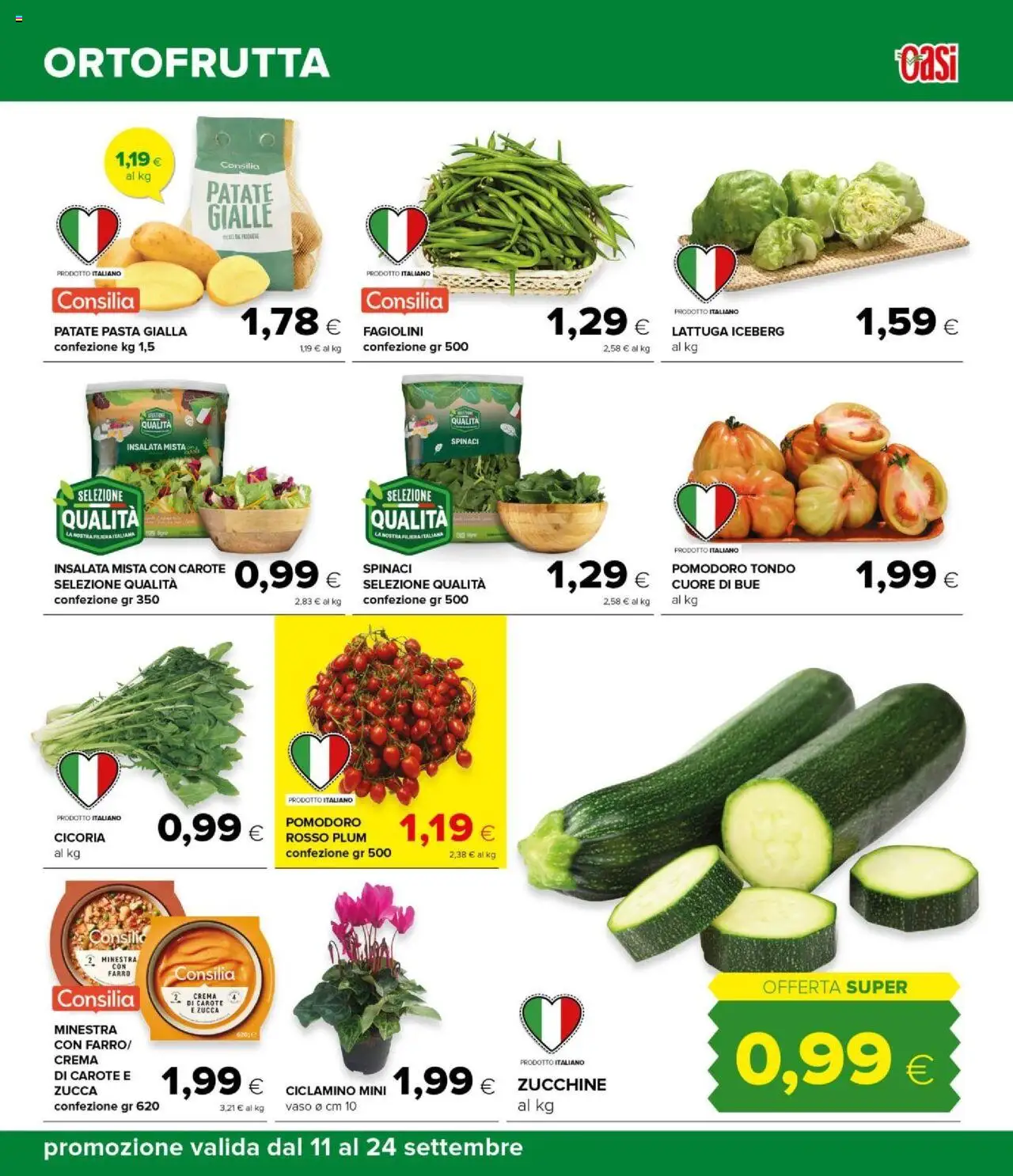 Volantino Oasi del 11.09.2025 | Pagina: 15 | Prodotti: Insalata, Patate, Spinaci, Fagiolini