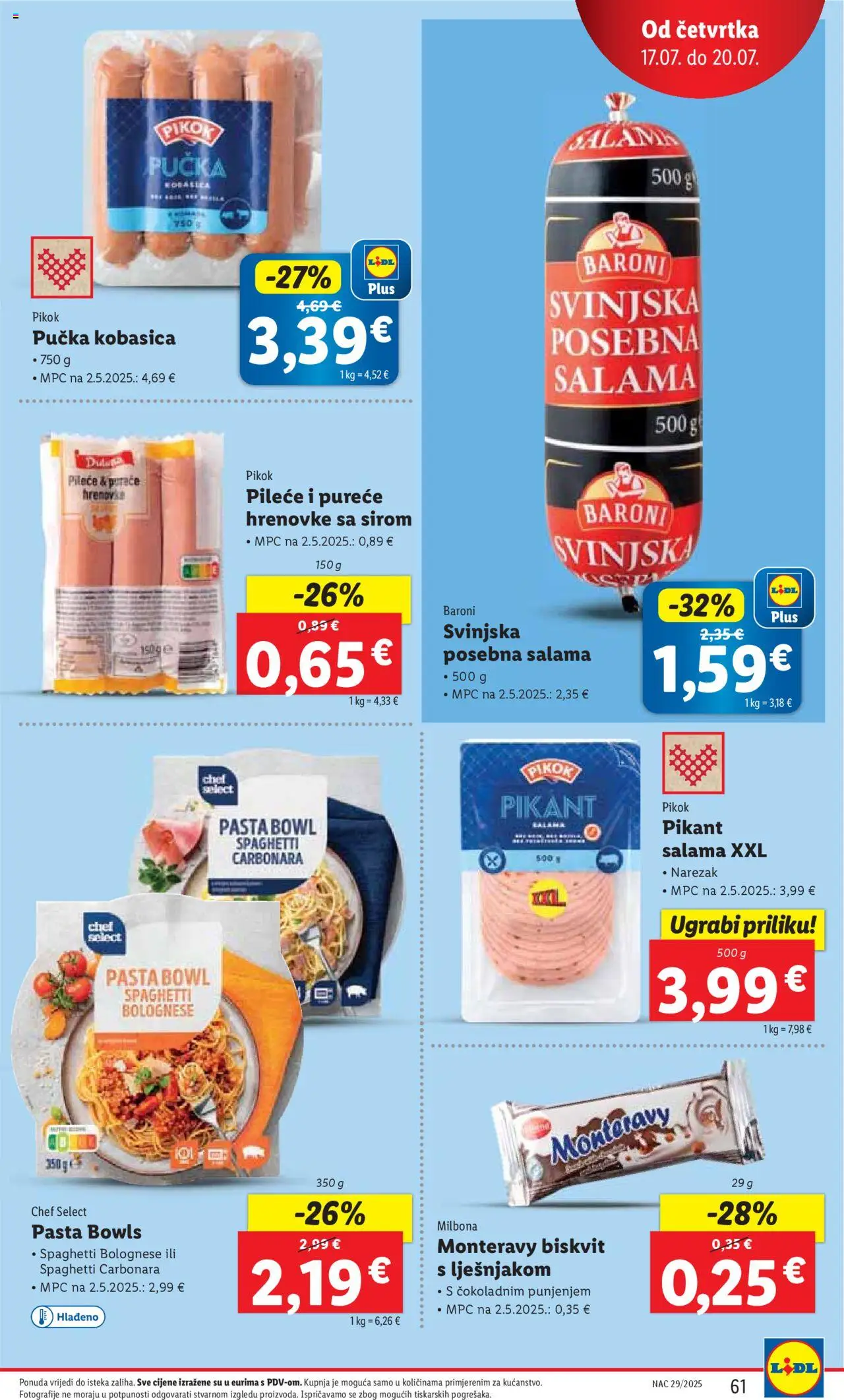 Lidl katalog | vrijedi od 14.07.2025 | Stranica: 61 | Proizvodi: Salama, Hrenovke, Narezak, Kobasica