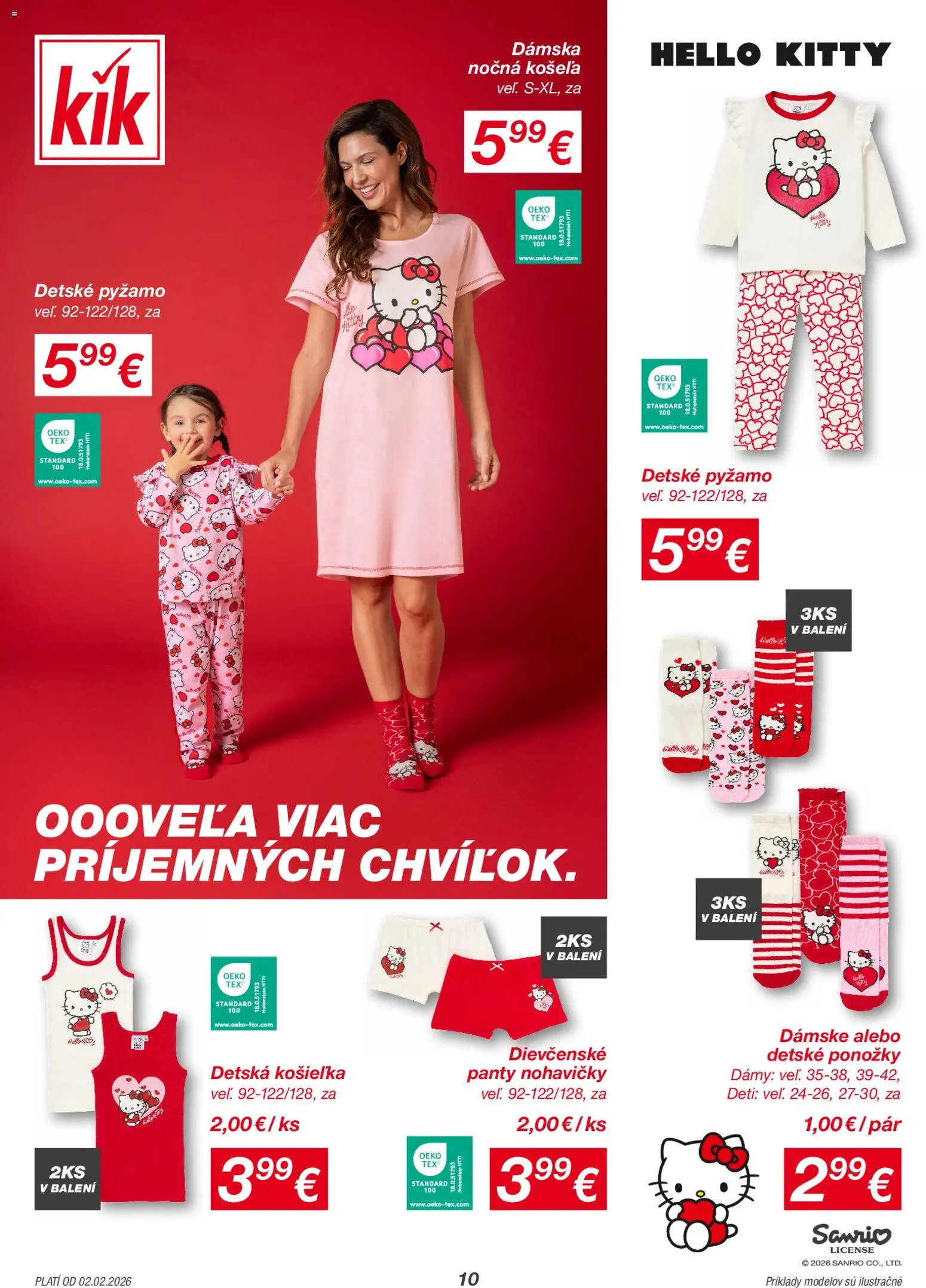 Nové Kik akcie – leták je platný od 02.02.2026 | Strana: 10 | Produkty: Košeľa, Nohavičky, Ponožky, Pyžamo
