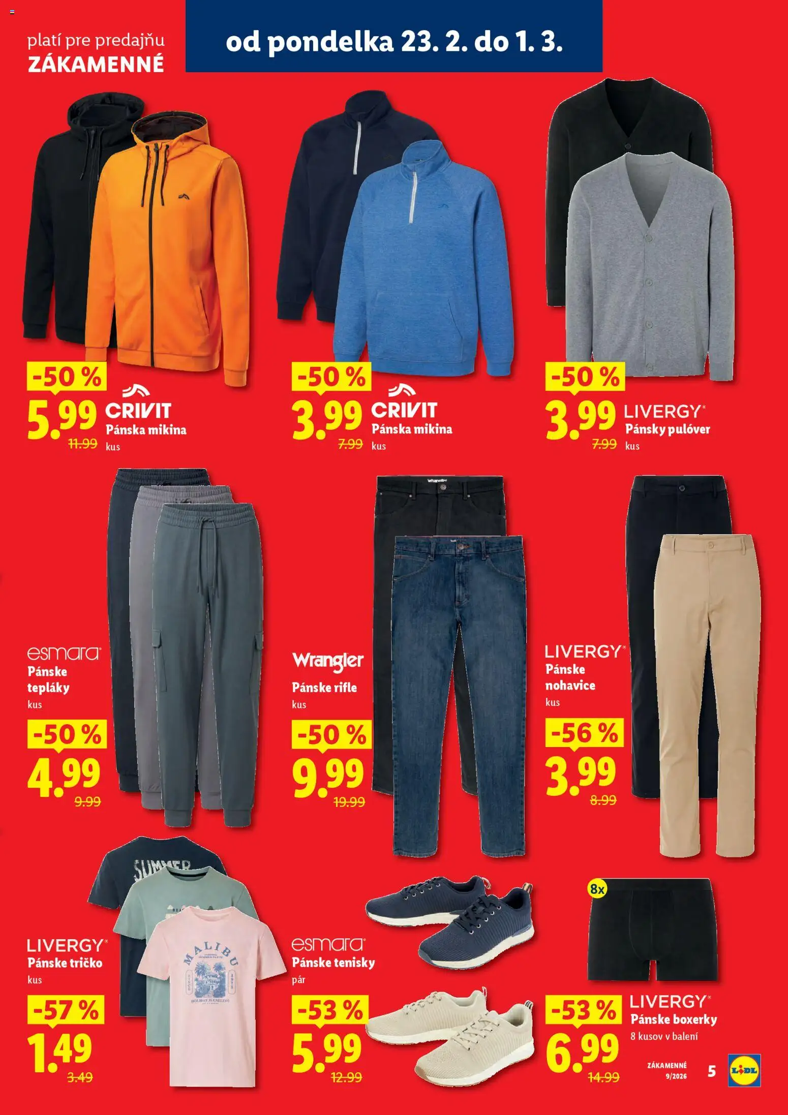 Nové Lidl akcie – leták je platný od 23.02.2026 | Strana: 5 | Produkty: Tričko, Mikina, Nohavice, Boxerky