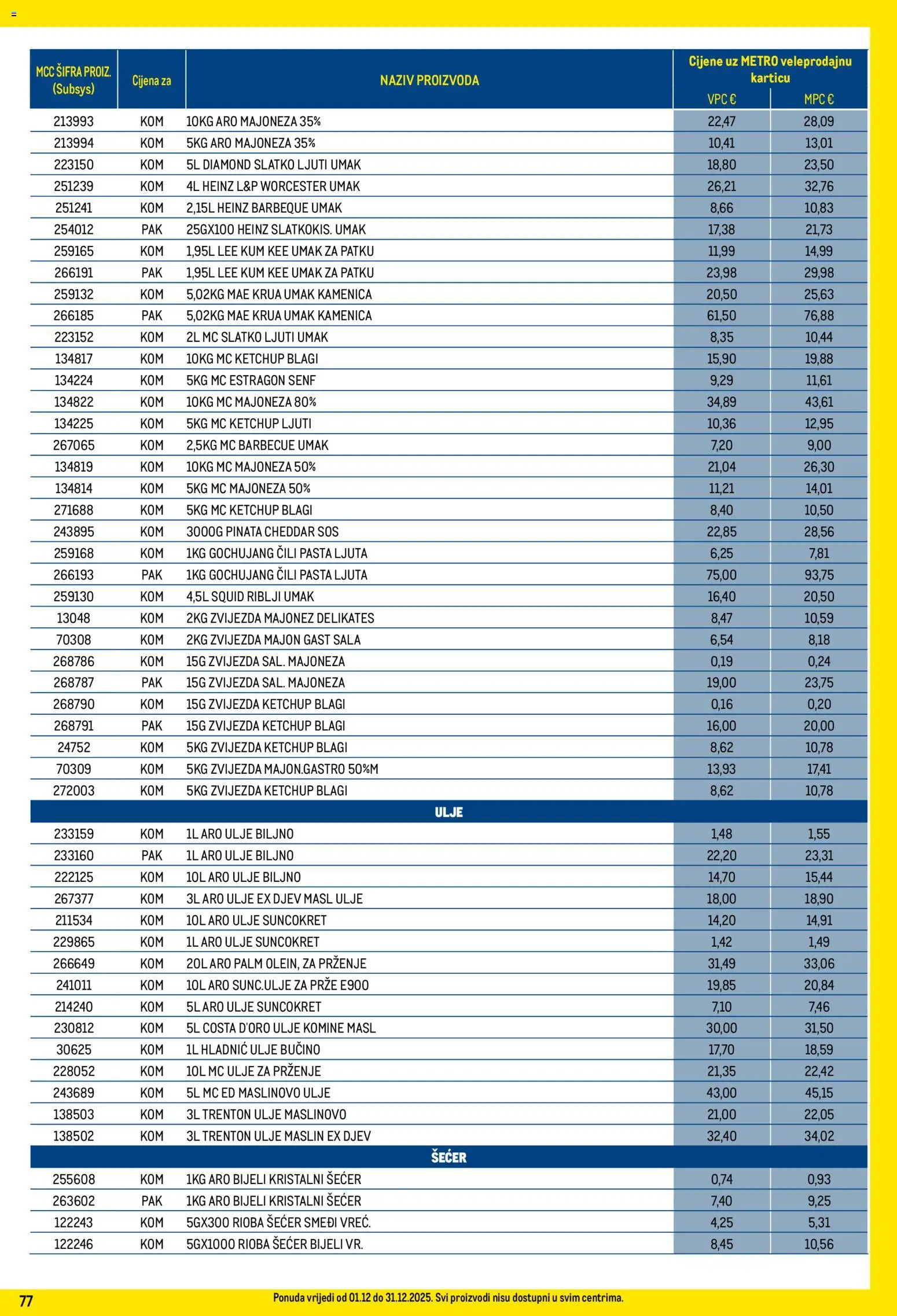 Metro katalog | vrijedi od 01.12.2025 | Stranica: 77 | Proizvodi: Ulje, Umak, Pasta, Suncokret