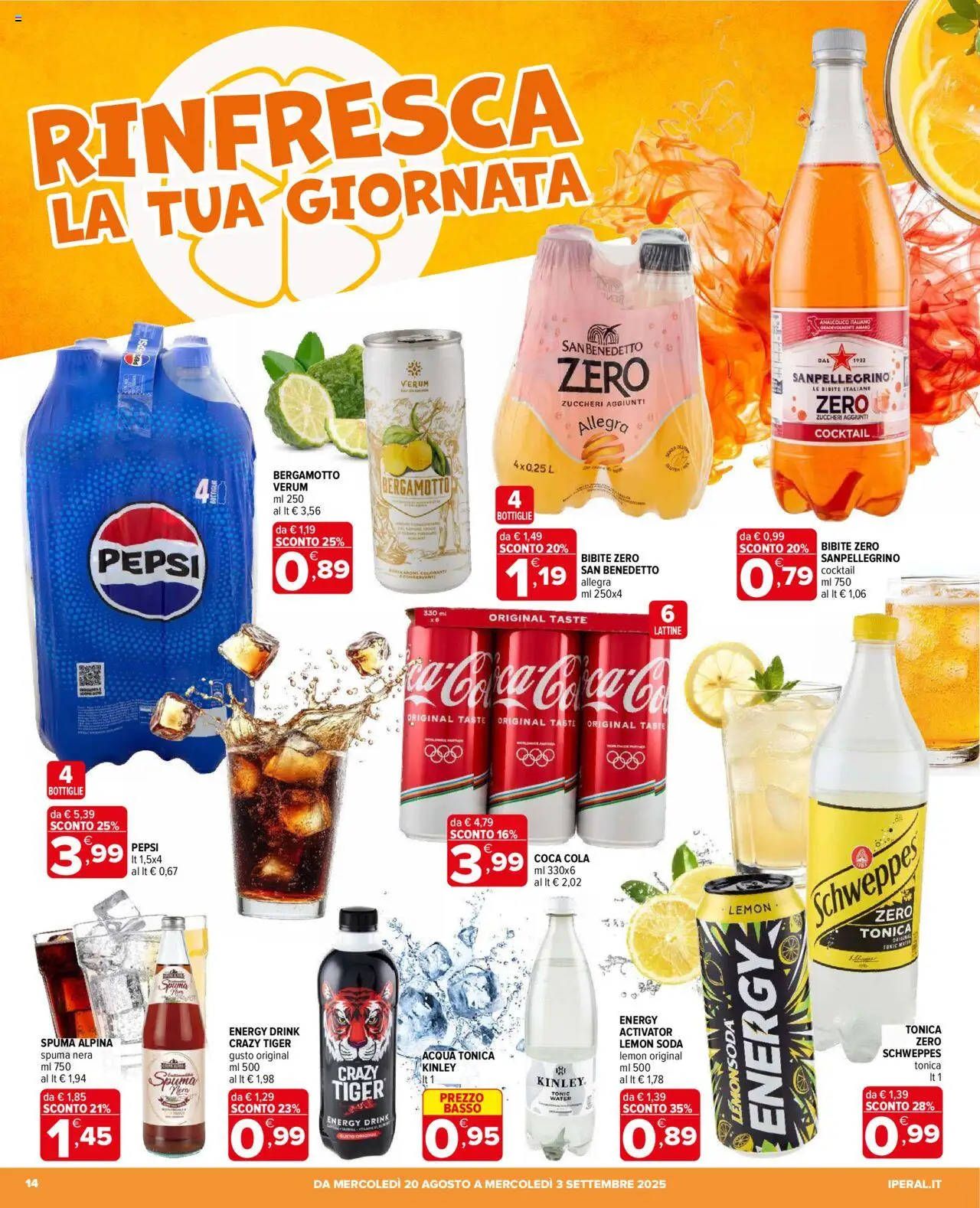 Volantino Iperal del 20.08.2025 | Pagina: 14 | Prodotti: Acqua tonica, Bibite, Pepsi, Amaro