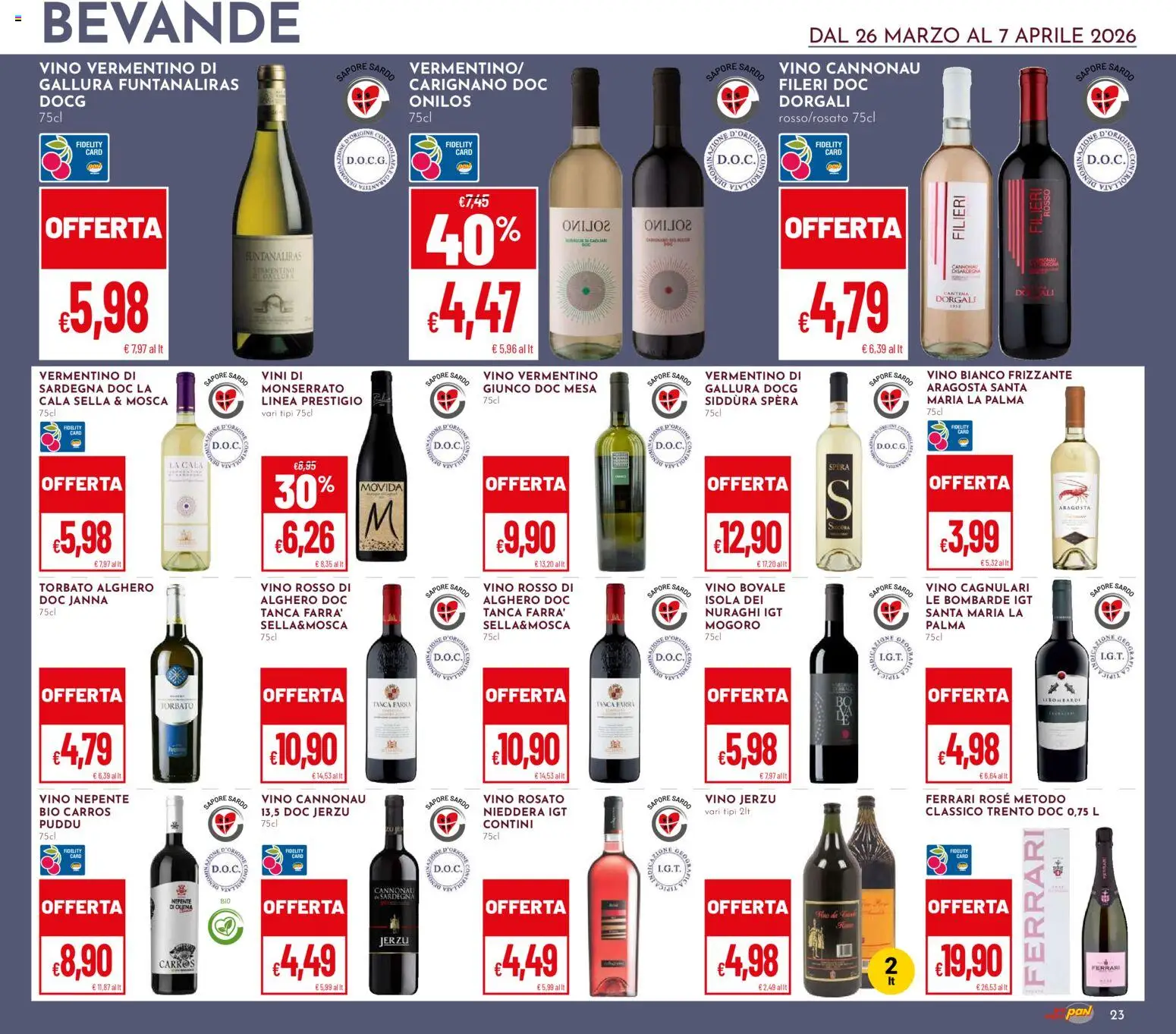Volantino Pan del 26.03.2026 | Pagina: 23 | Prodotti: Vino, Vino rosso, Vino bianco