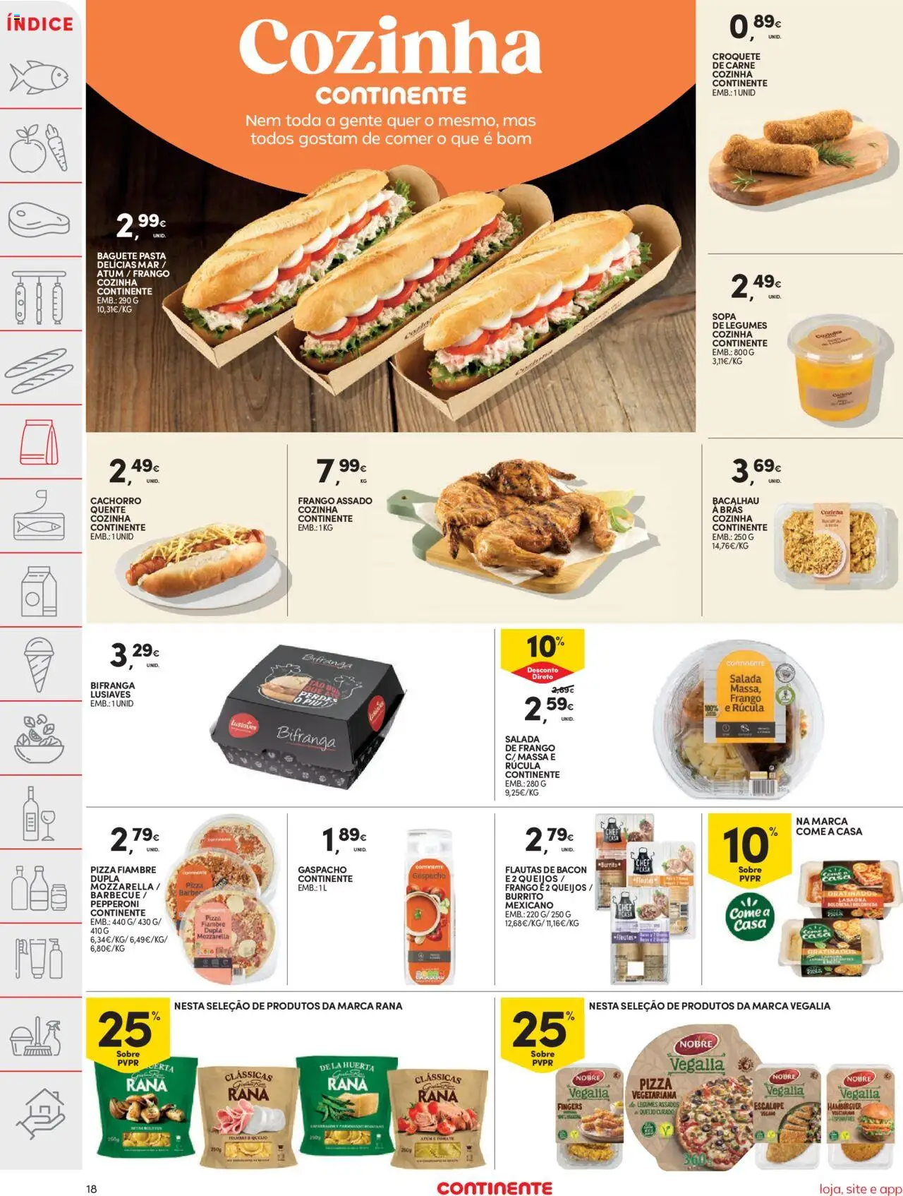 Continente folheto │ válido de 19.08.2025 | Página: 18 | Produtos: Bacon, Queijo, Carne, Massa