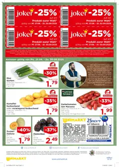 Unimarkt Flugblatt gültig ab 27.08.2025 | Seite: 12 | Produkte: Gurken, Gemüse, Zucker, Melone