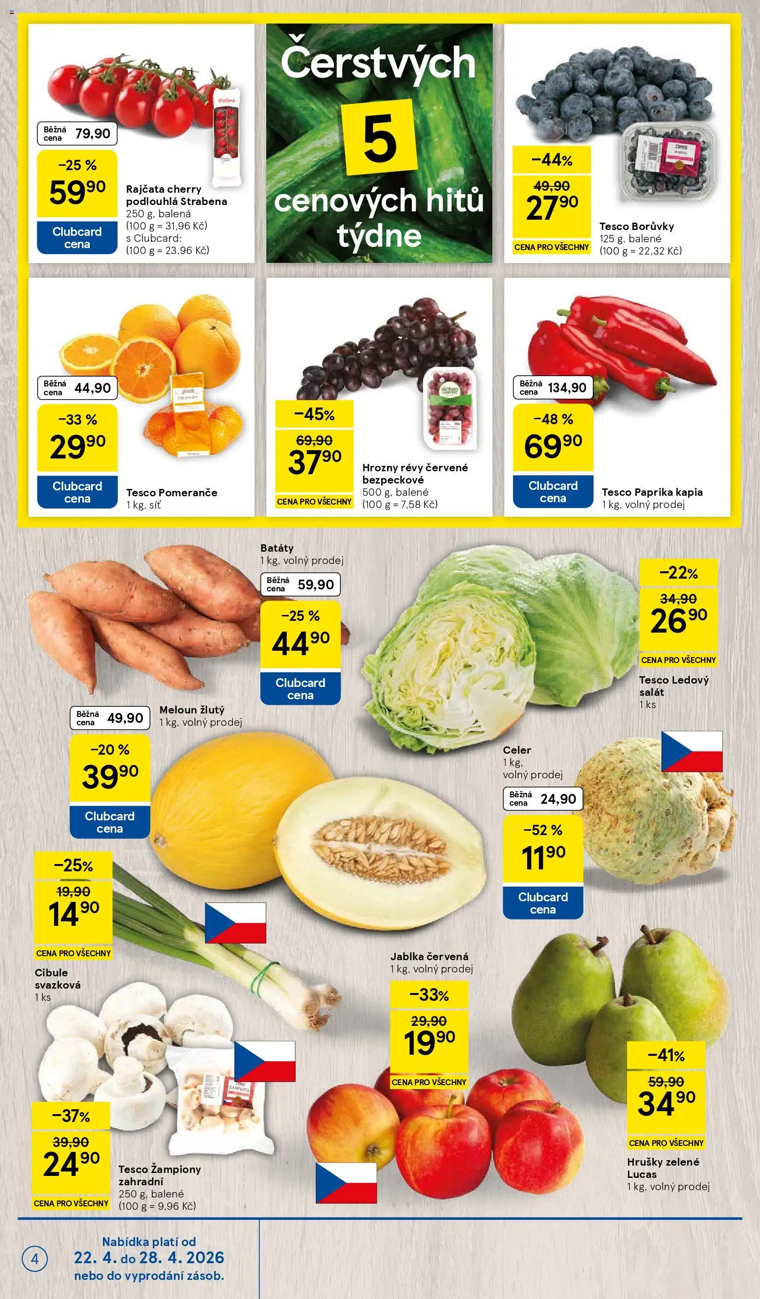 Tesco leták - Hypermarket od 22.04.2026 | Strana: 4 | Produkty: Síť, Batáty, Celer, Ledový salát