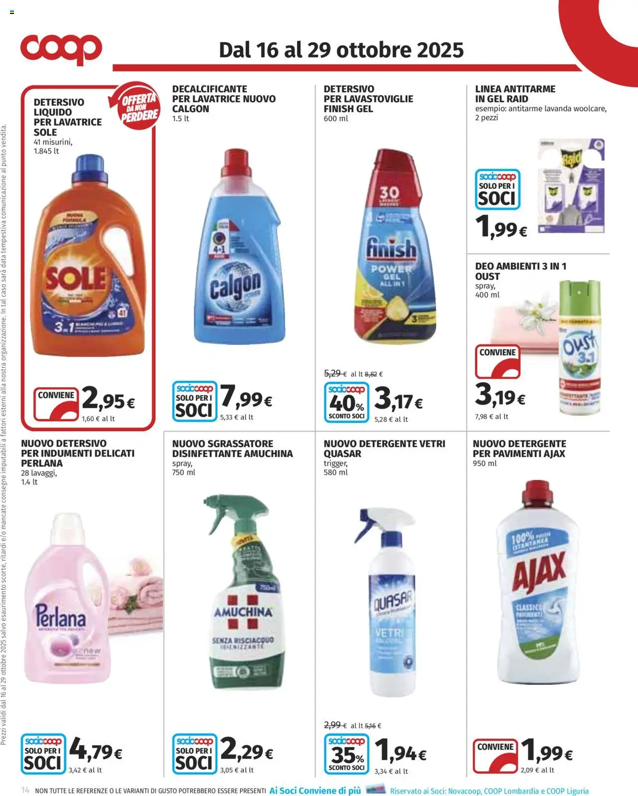 Volantino COOP del 16.10.2025 | Pagina: 14 | Prodotti: Detergente, Lavatrice, Lavastoviglie, Data