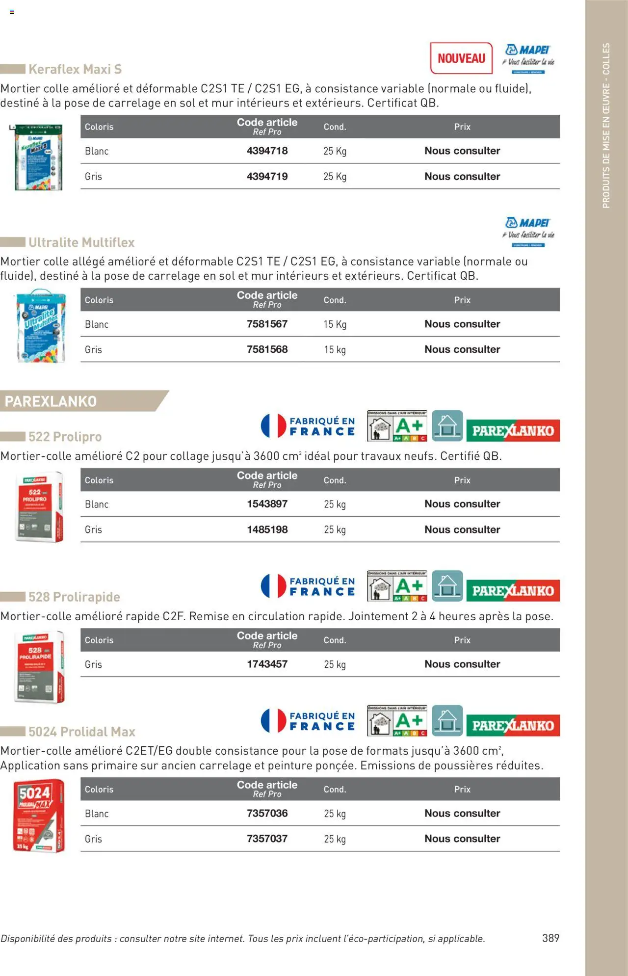  | Page: 389 | Produits: Mortier, Colle
