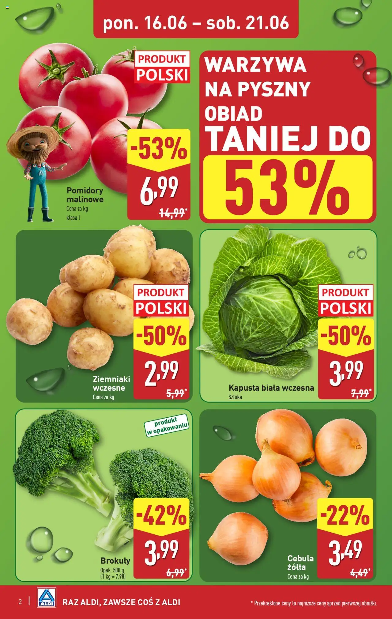 Aldi Gazetka od 16.06.2025 | Strona: 2 | Produkty: Kapusta, Kapusta biała, Ziemniaki, Warzywa