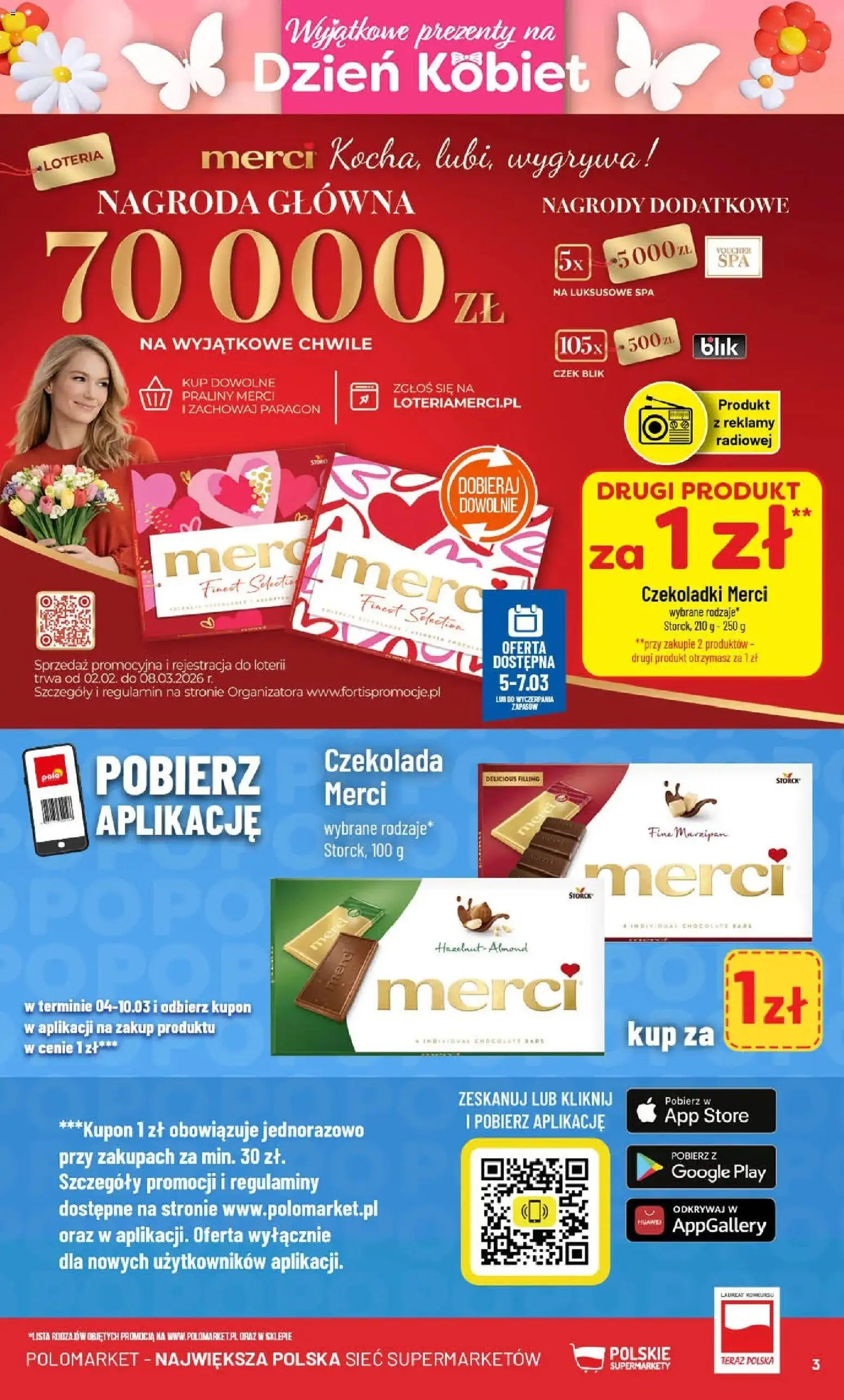 POLOmarket gazetka od 04.03.2026 | Strona: 3 | Produkty: Czekoladki, Praliny, Merci, Czekolada