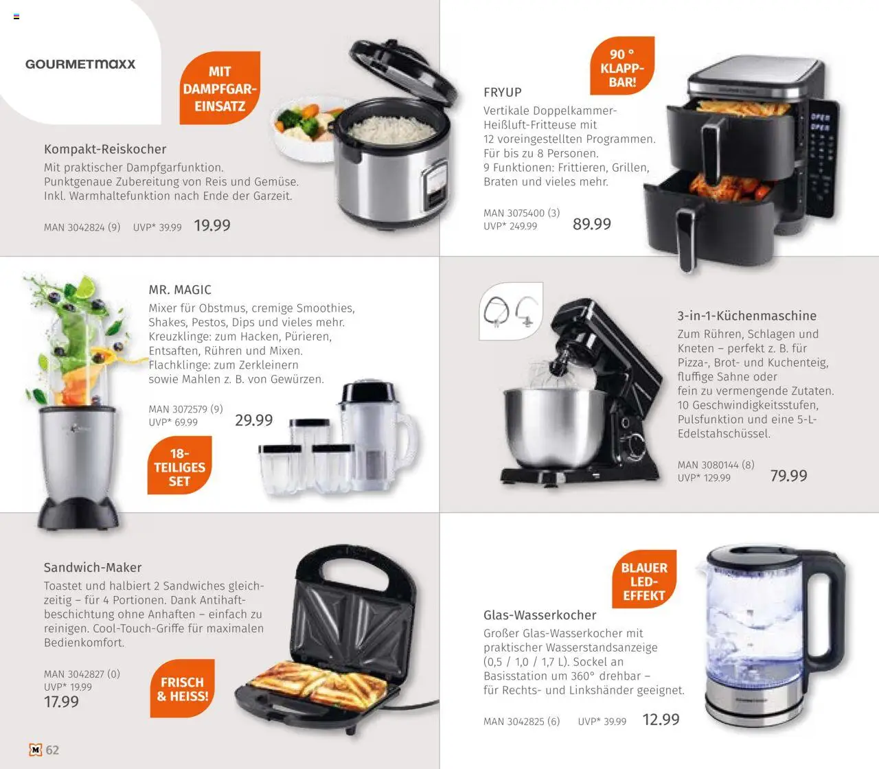 Müller Haushaltskatalog – gültig ab 03.10.2025 | Seite: 62 | Produkte: Mixer, Sandwichmaker, Heißluftfritteuse, Sahne