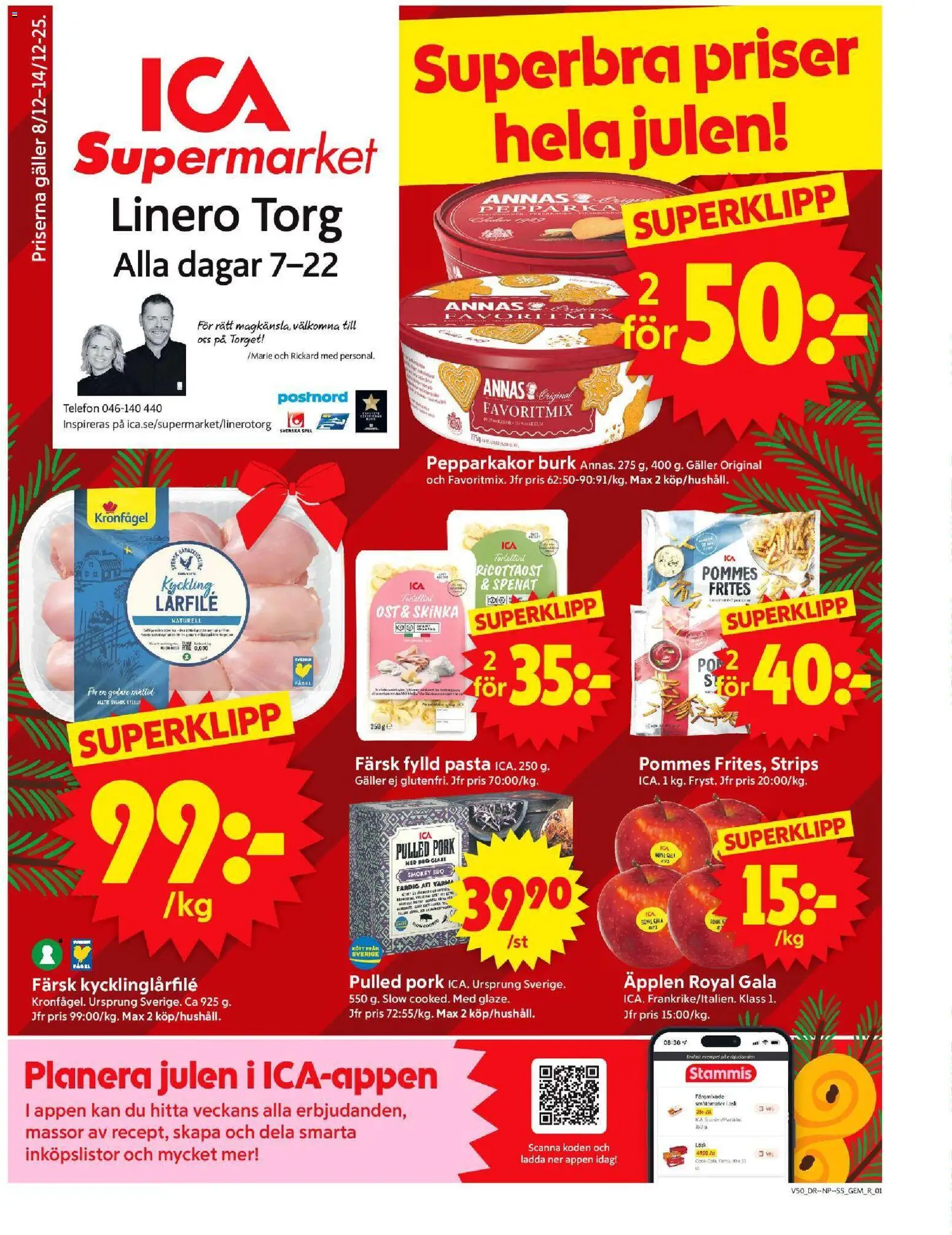 ICA Supermarket reklamblad aktuell från 08.12.2025 | Sida: 1 | Produkter: Galler, Fanta, Ost, Äpplen