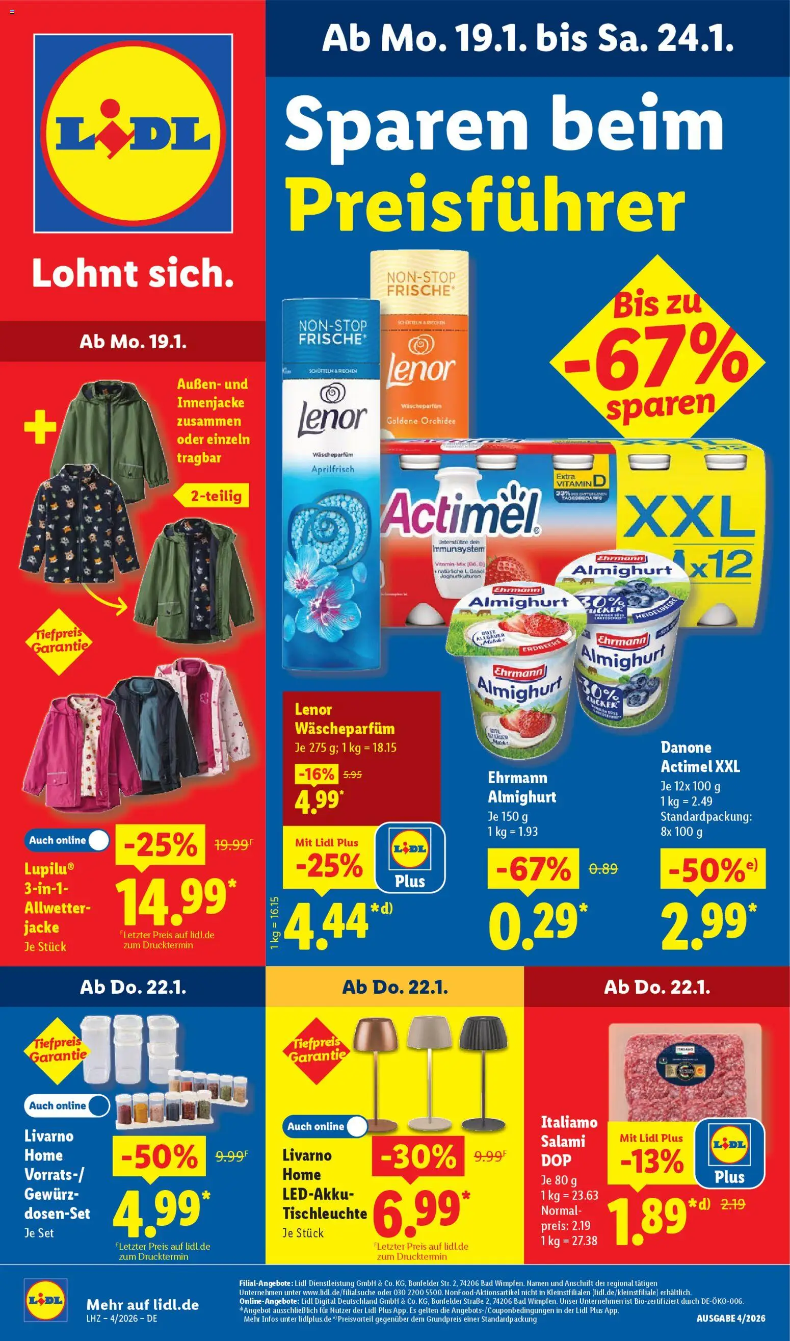 Lidl Prospekt Heppenheim – gültig ab 19.01.2026 | Seite: 1 | Produkte: Actimel, Ehrmann almighurt, Orchidee, Bad