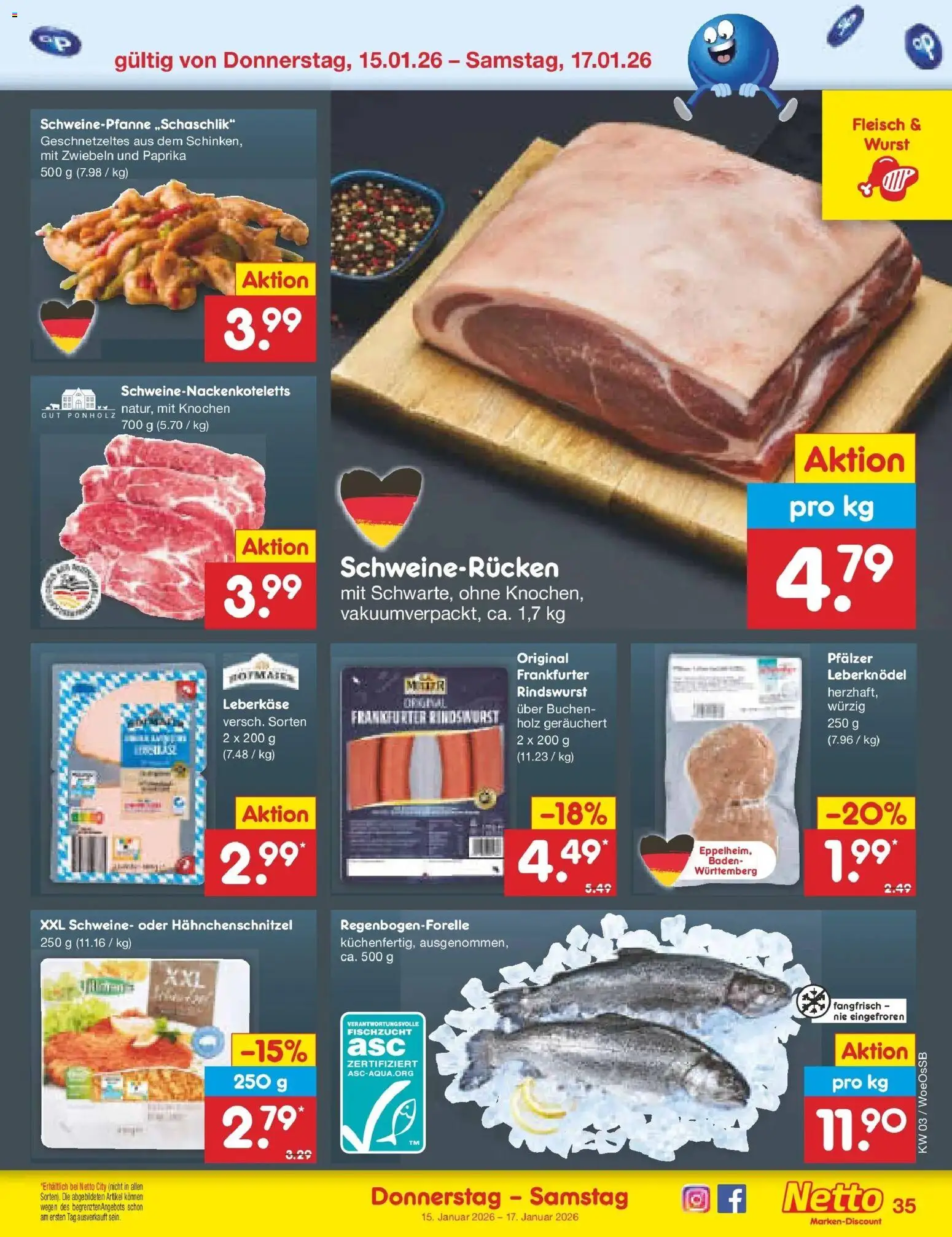 Netto Marken-Discount prospekt Gemmingen	 – gültig ab 12.01.2026 | Seite: 45 | Produkte: Zwiebeln, Paprika, Fleisch, Leberkase