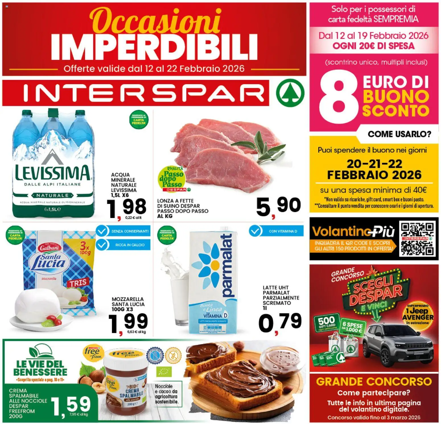 Volantino Interspar del 12.02.2026 | Pagina: 1 | Prodotti: Acqua, Suino, Mozzarella, Acqua minerale