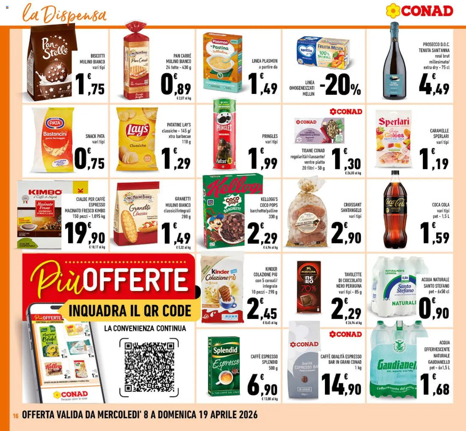 Volantino Conad del 08.04.2026 | Pagina: 16 | Prodotti: Cioccolato, Patatine, Frutta, Coca Cola