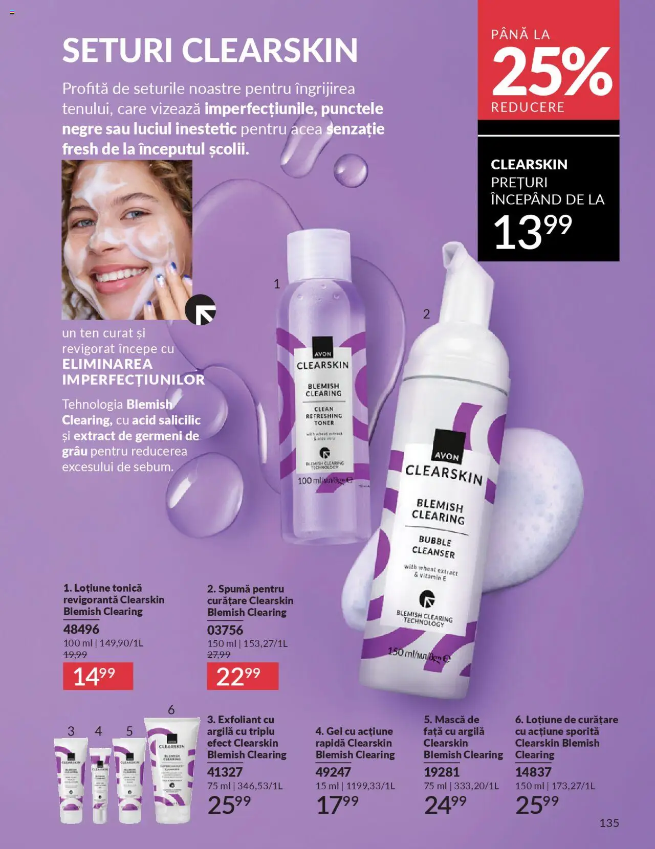 Catalog Avon - 09 2025 – valabil de la 01.09.2025 | Pagină: 135 | Produse: Loțiune tonică, Exfoliant, Scrub, Toner