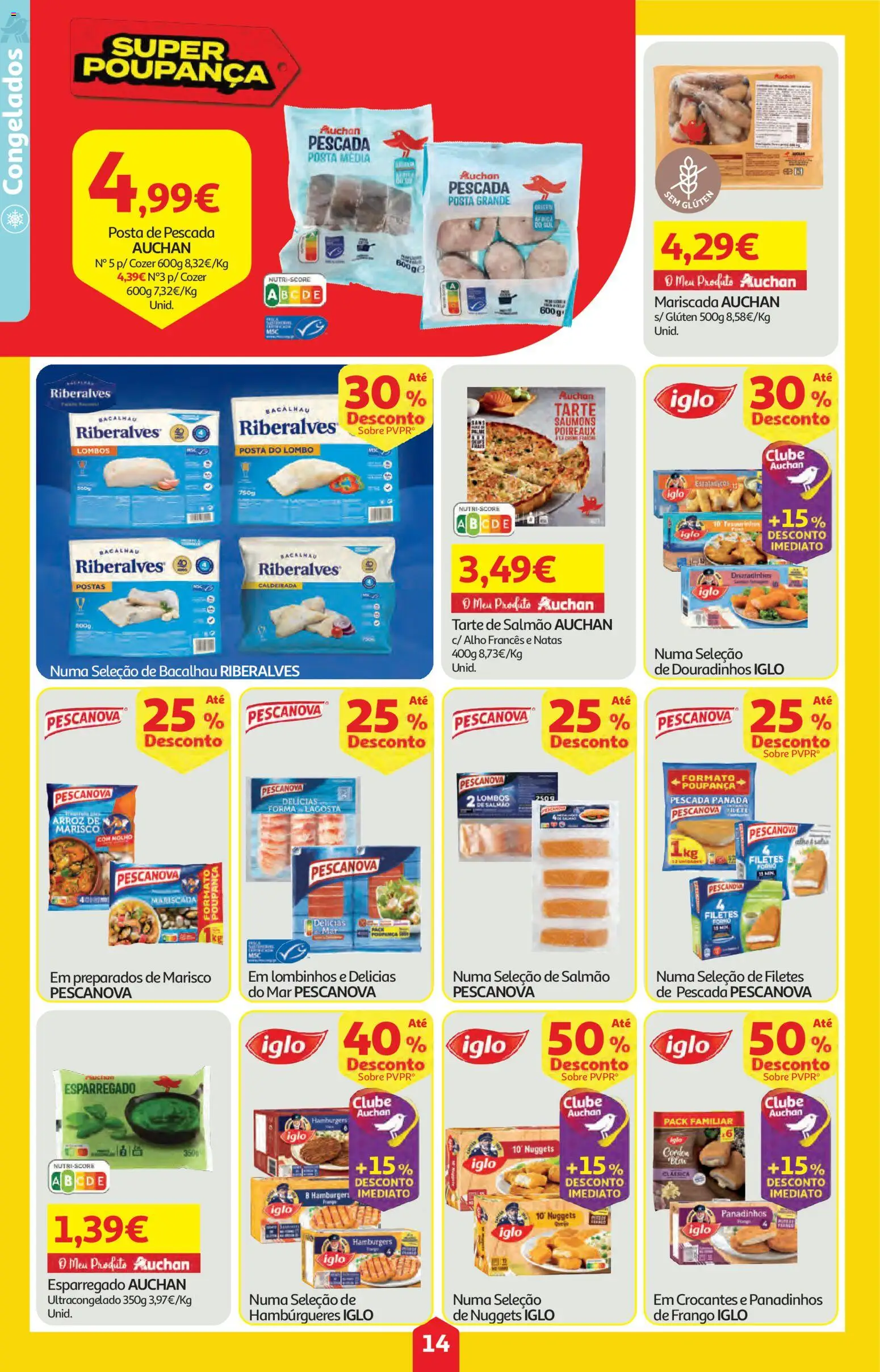 Auchan folheto │ válido de 09.04.2026 | Página: 14 | Produtos: Salmão, Lombo, Natas, Nuggets